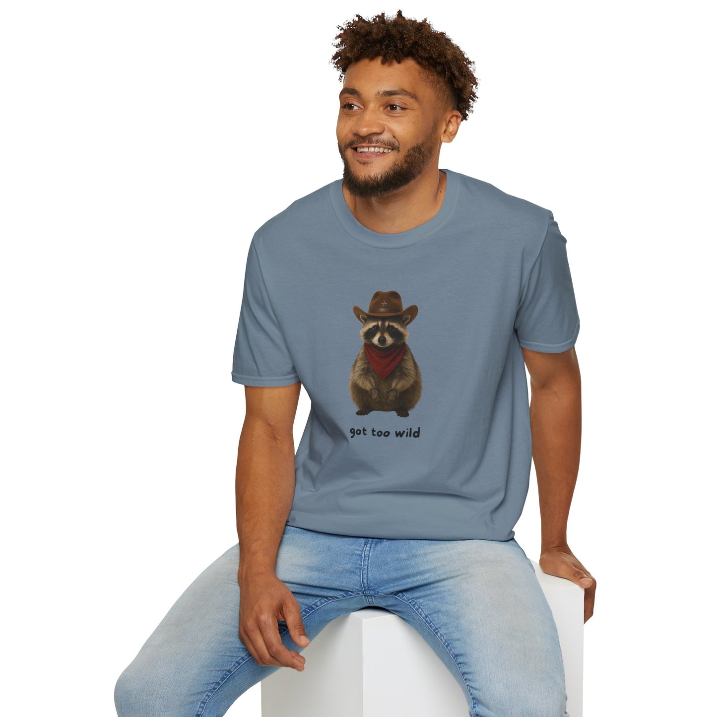 Got Too Wild Raccoon Cowboy Unisex Softstyle T-Shirt