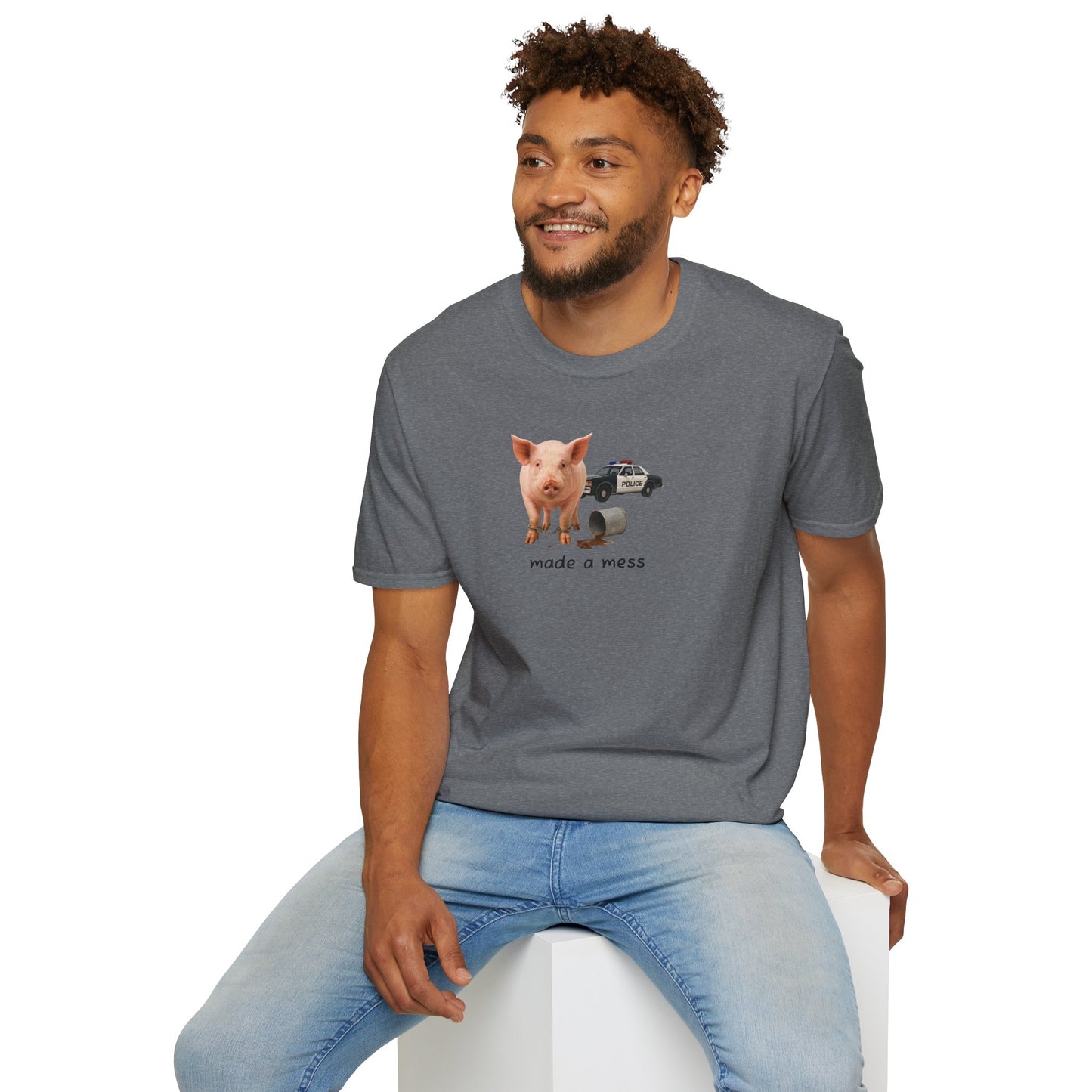 Unisex Softstyle Police Silly T-Shirt 'Made a Mess' - Fun & Quirky Graphic Tee