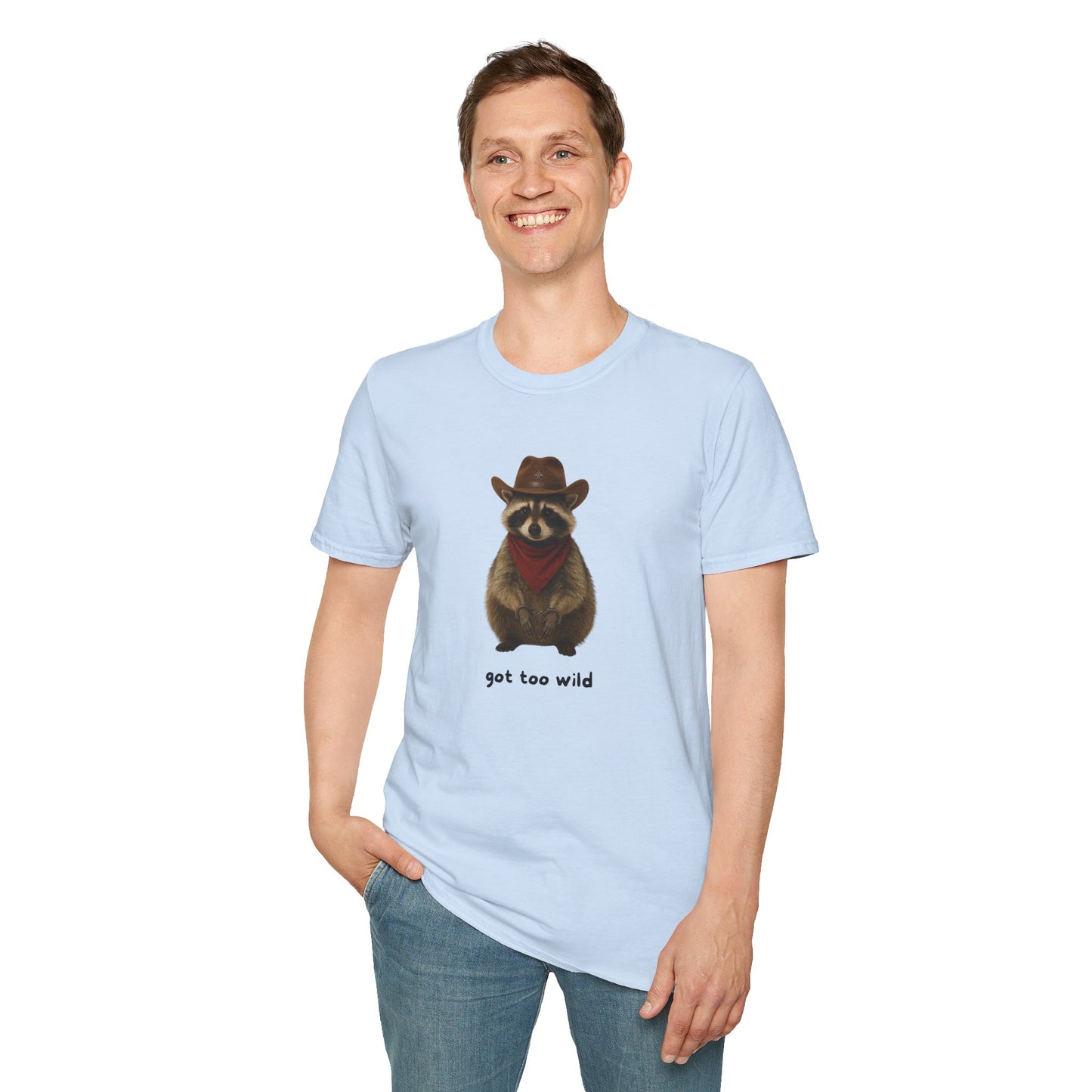 Got Too Wild Raccoon Cowboy Unisex Softstyle T-Shirt