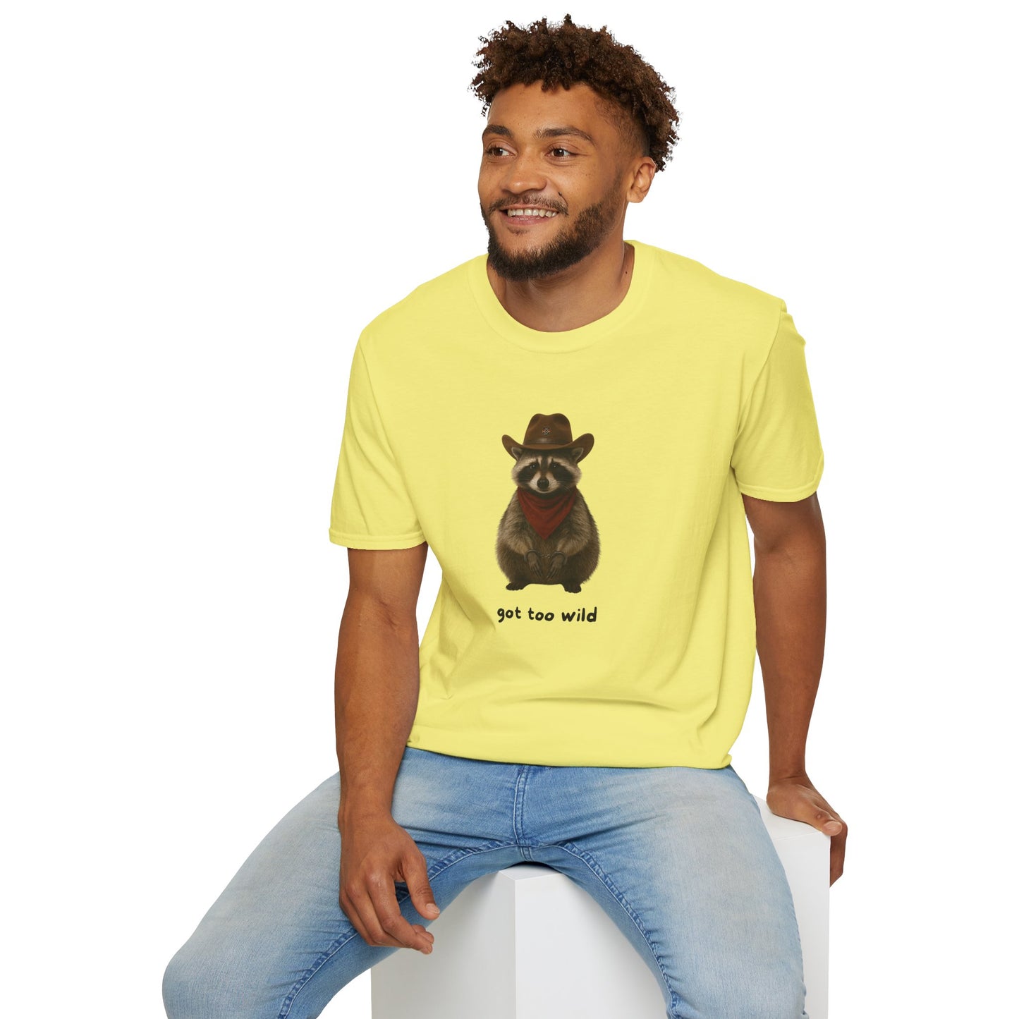 Got Too Wild Raccoon Cowboy Unisex Softstyle T-Shirt