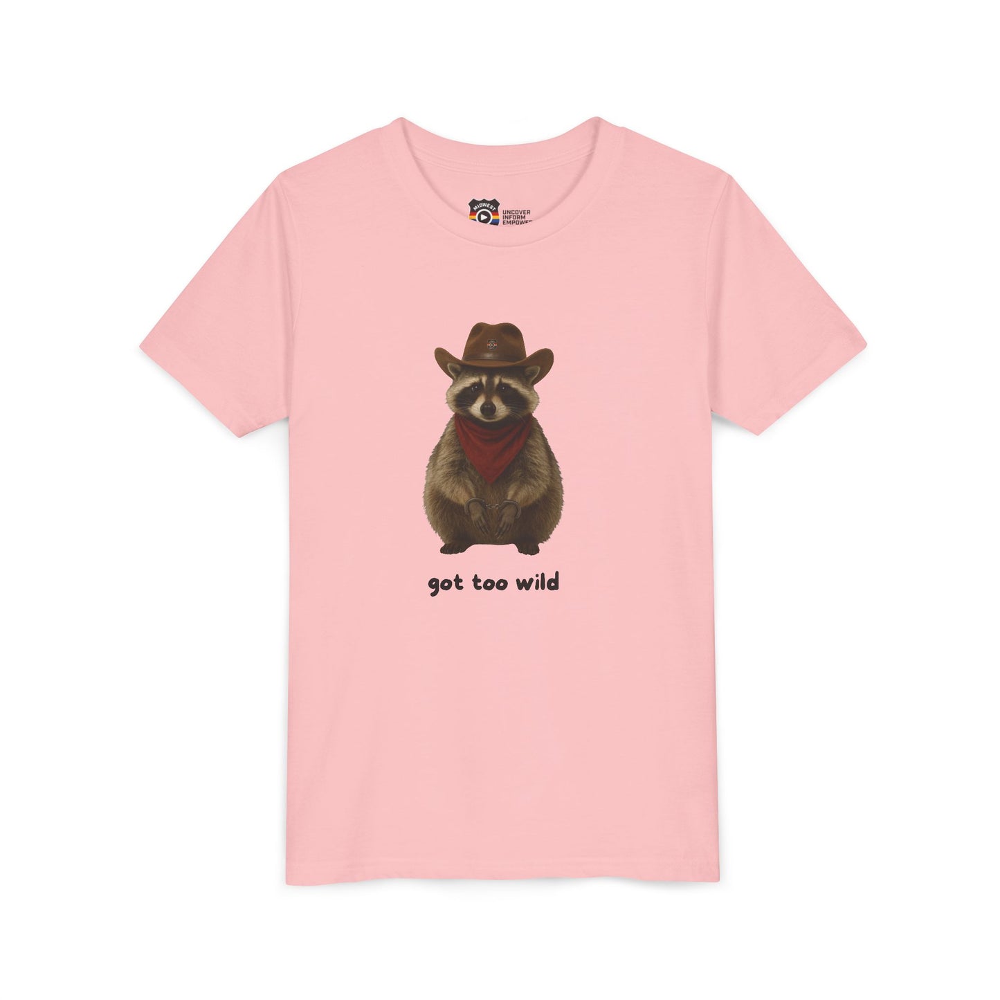 Youth Short Sleeve Tee 'Got Too Wild' Rebel the Raccoon