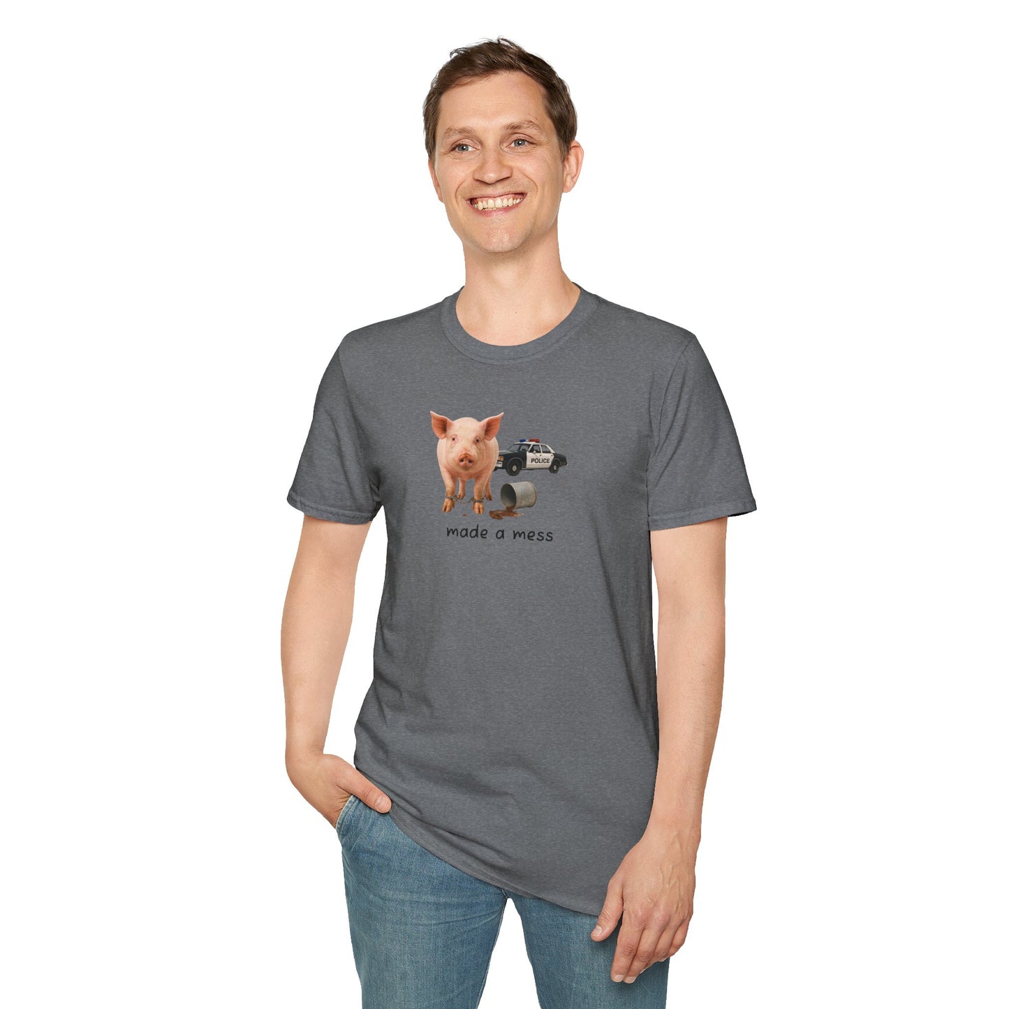 Unisex Softstyle Police Silly T-Shirt 'Made a Mess' - Fun & Quirky Graphic Tee