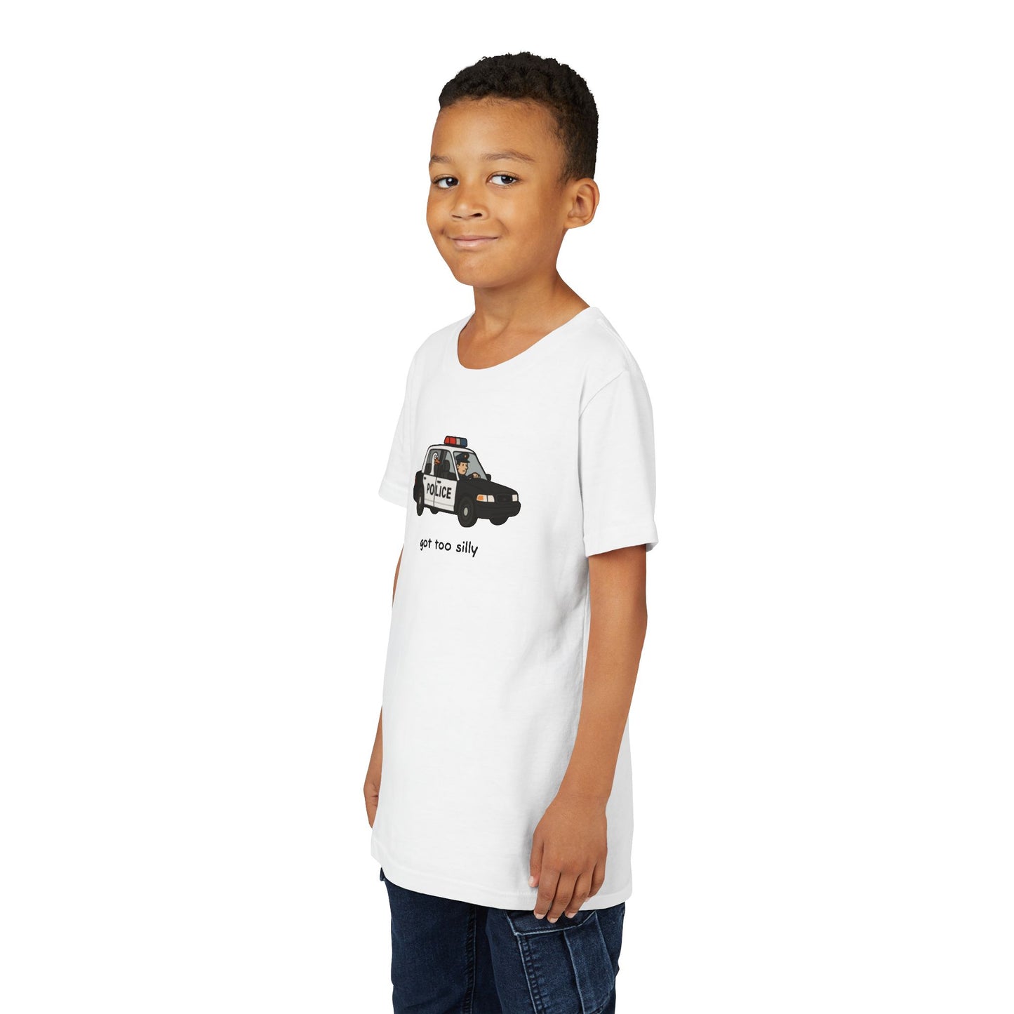 Youth Short Sleeve Tee Funny Police Car, 'Got Too Silly'