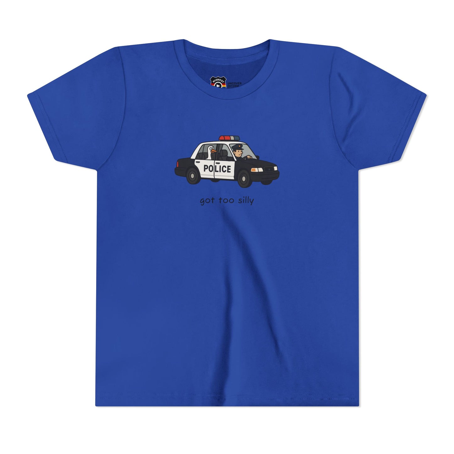 Youth Short Sleeve Tee Funny Police Car, 'Got Too Silly'