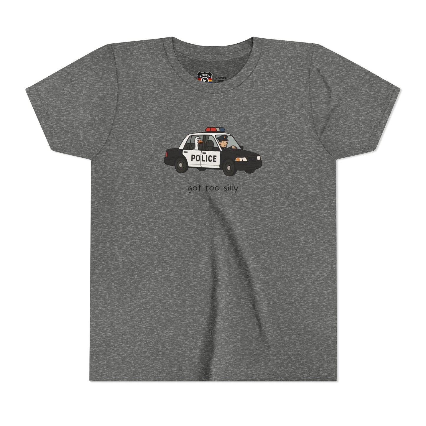 Youth Short Sleeve Tee Funny Police Car, 'Got Too Silly'
