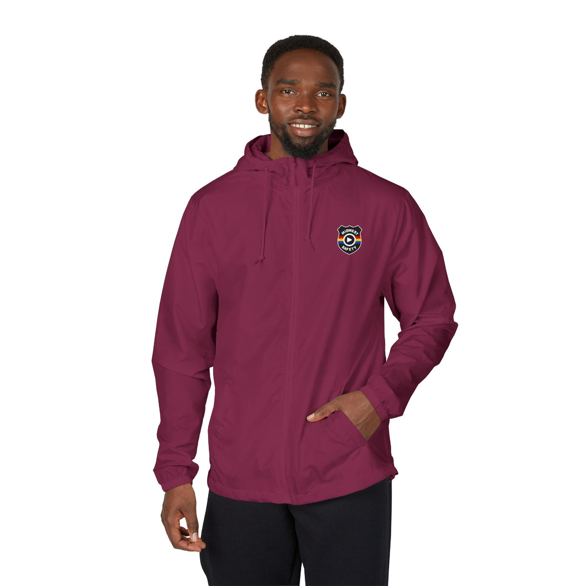 Midwest Safety Logo Windbreaker Jacket — Minimal Full-Zip Hooded Jacket