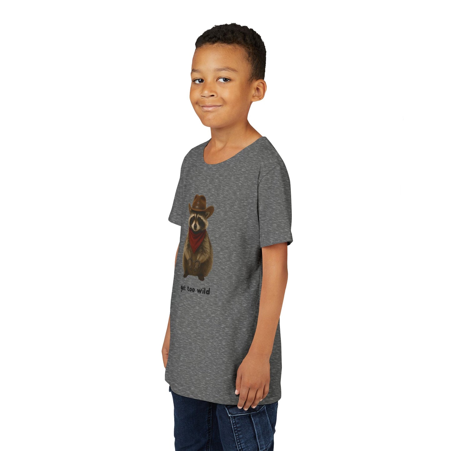 Youth Short Sleeve Tee 'Got Too Wild' Rebel the Raccoon