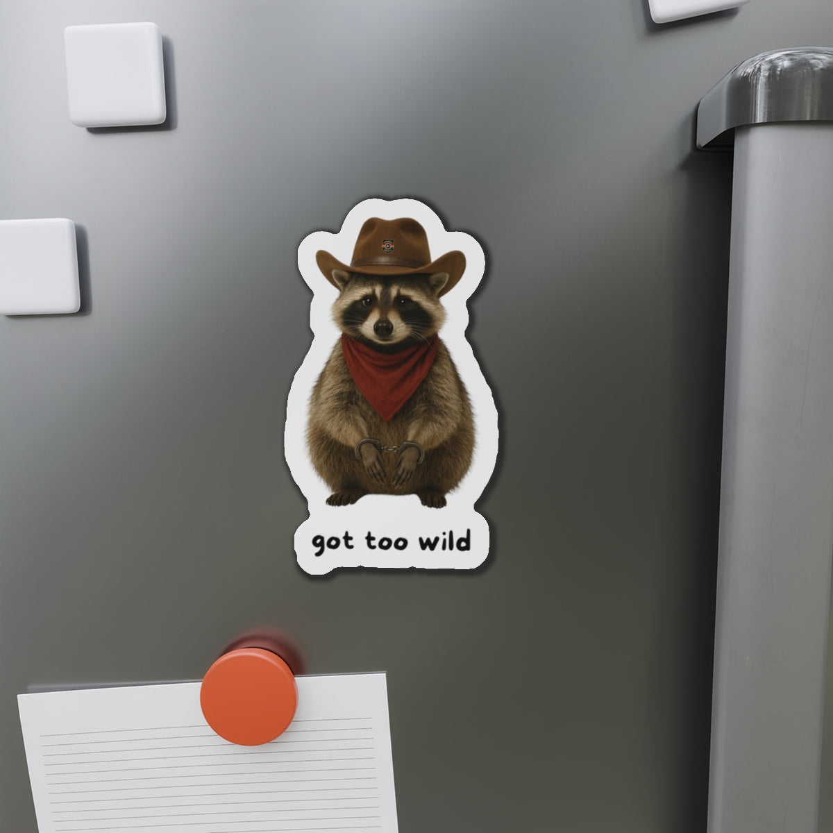 Fun Raccoon Die-Cut Magnet | "Got Too Wild" Design