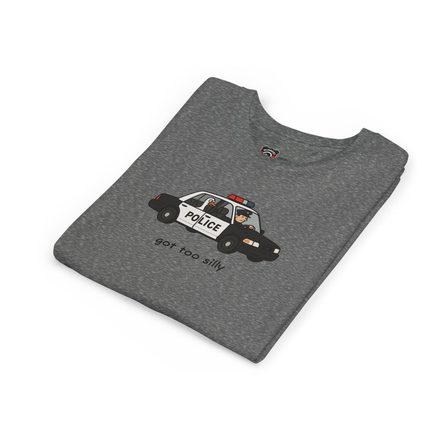 Youth Short Sleeve Tee Funny Police Car, 'Got Too Silly'