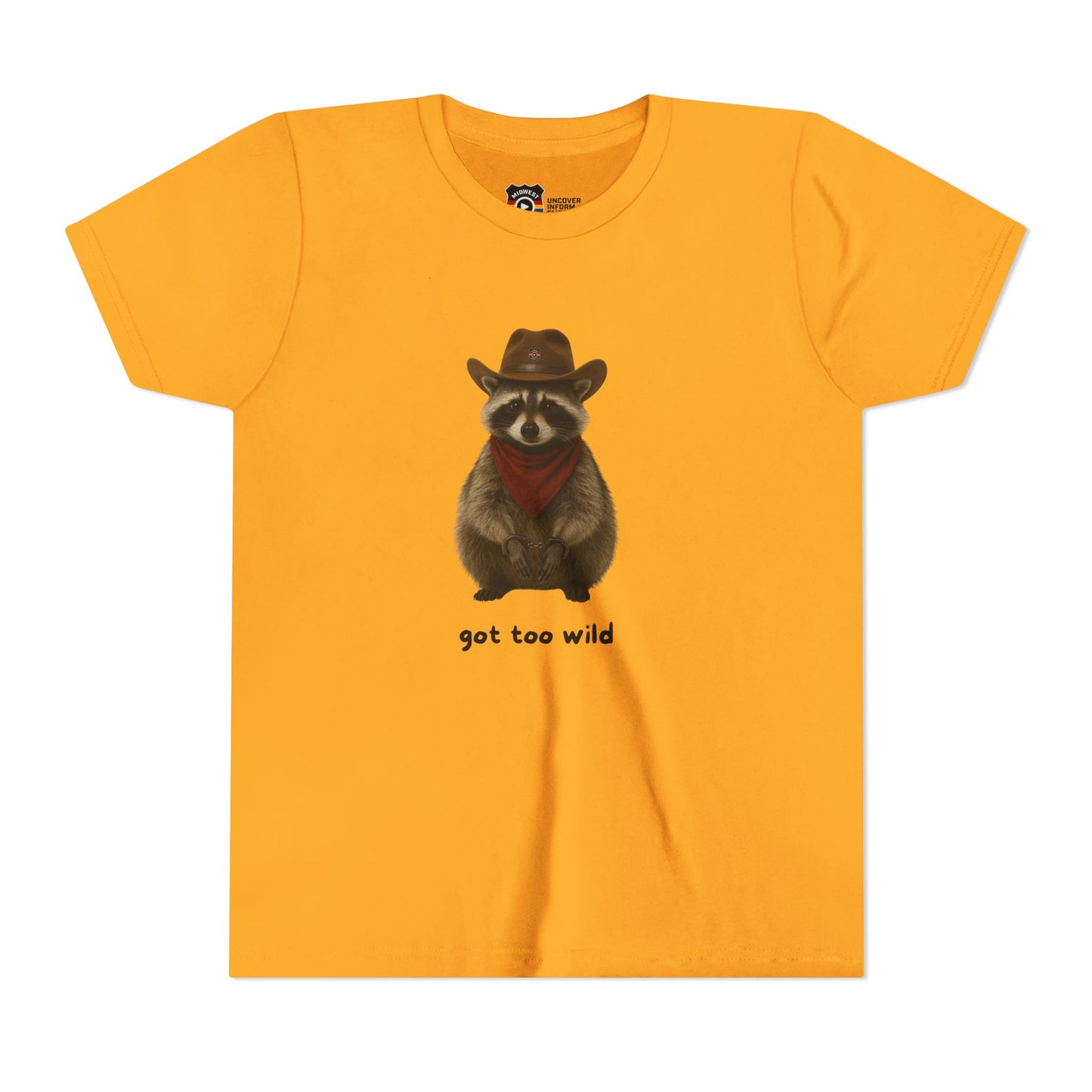 Youth Short Sleeve Tee 'Got Too Wild' Rebel the Raccoon