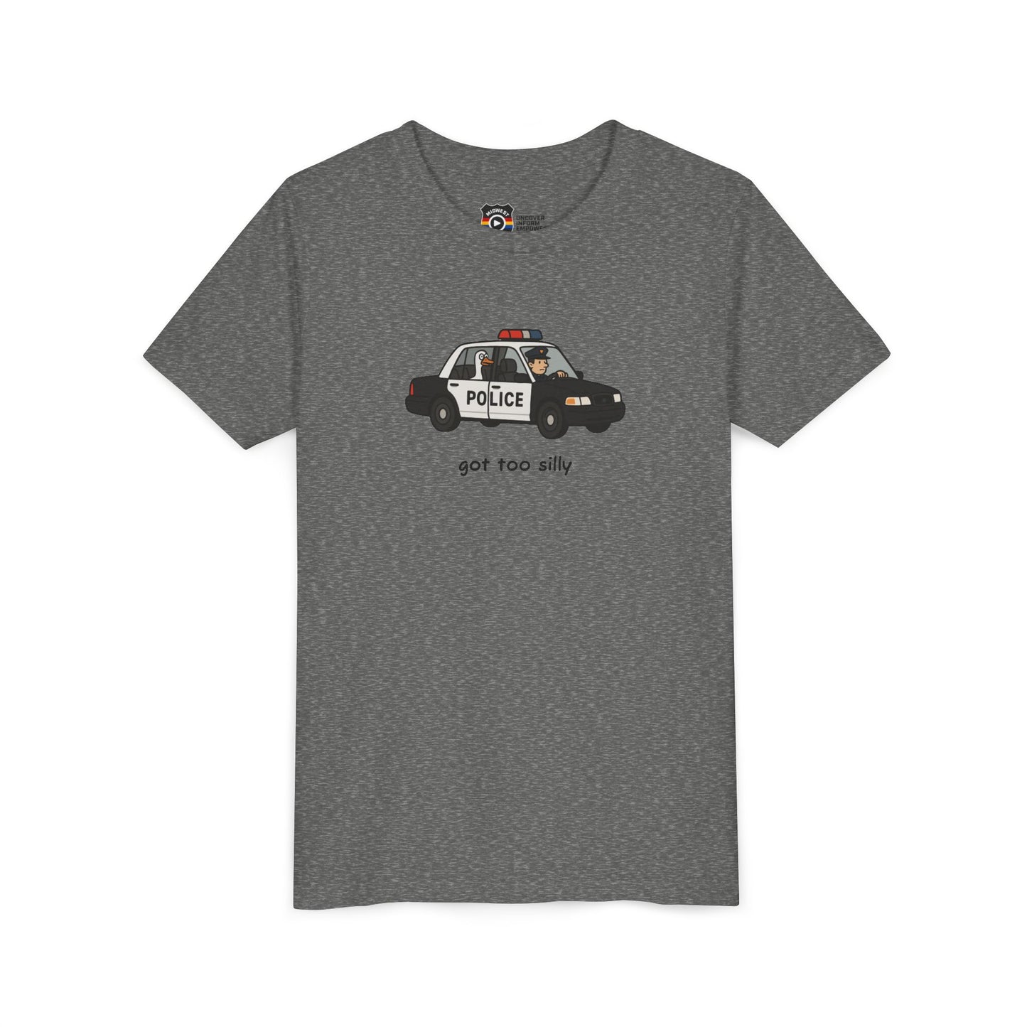 Youth Short Sleeve Tee Funny Police Car, 'Got Too Silly'