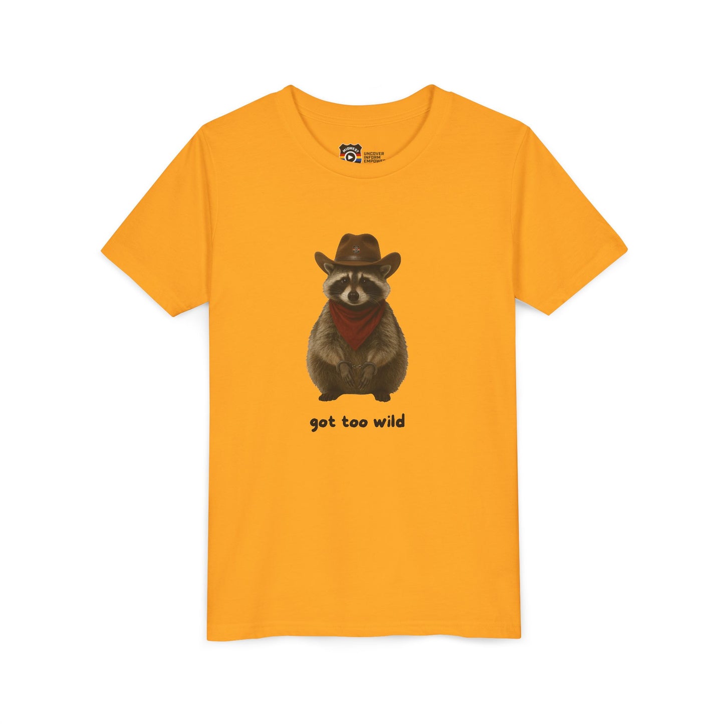 Youth Short Sleeve Tee 'Got Too Wild' Rebel the Raccoon