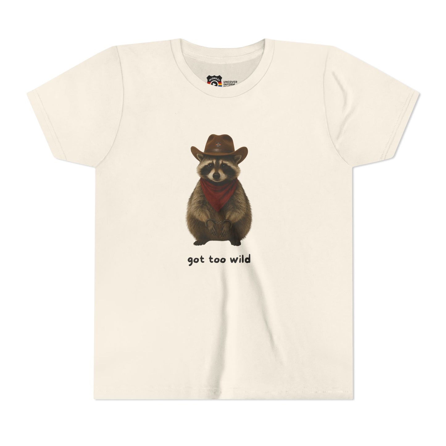 Youth Short Sleeve Tee 'Got Too Wild' Rebel the Raccoon