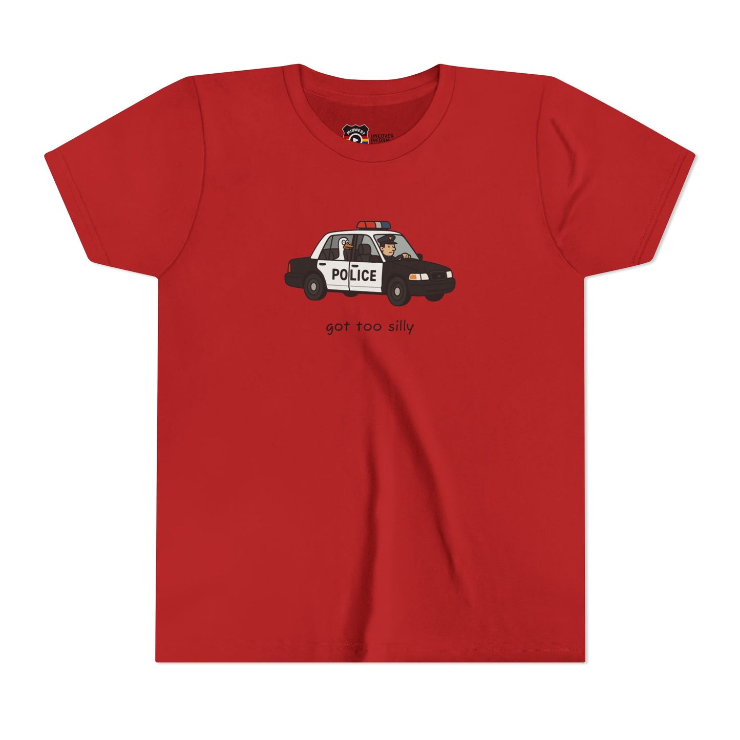 Youth Short Sleeve Tee Funny Police Car, 'Got Too Silly'