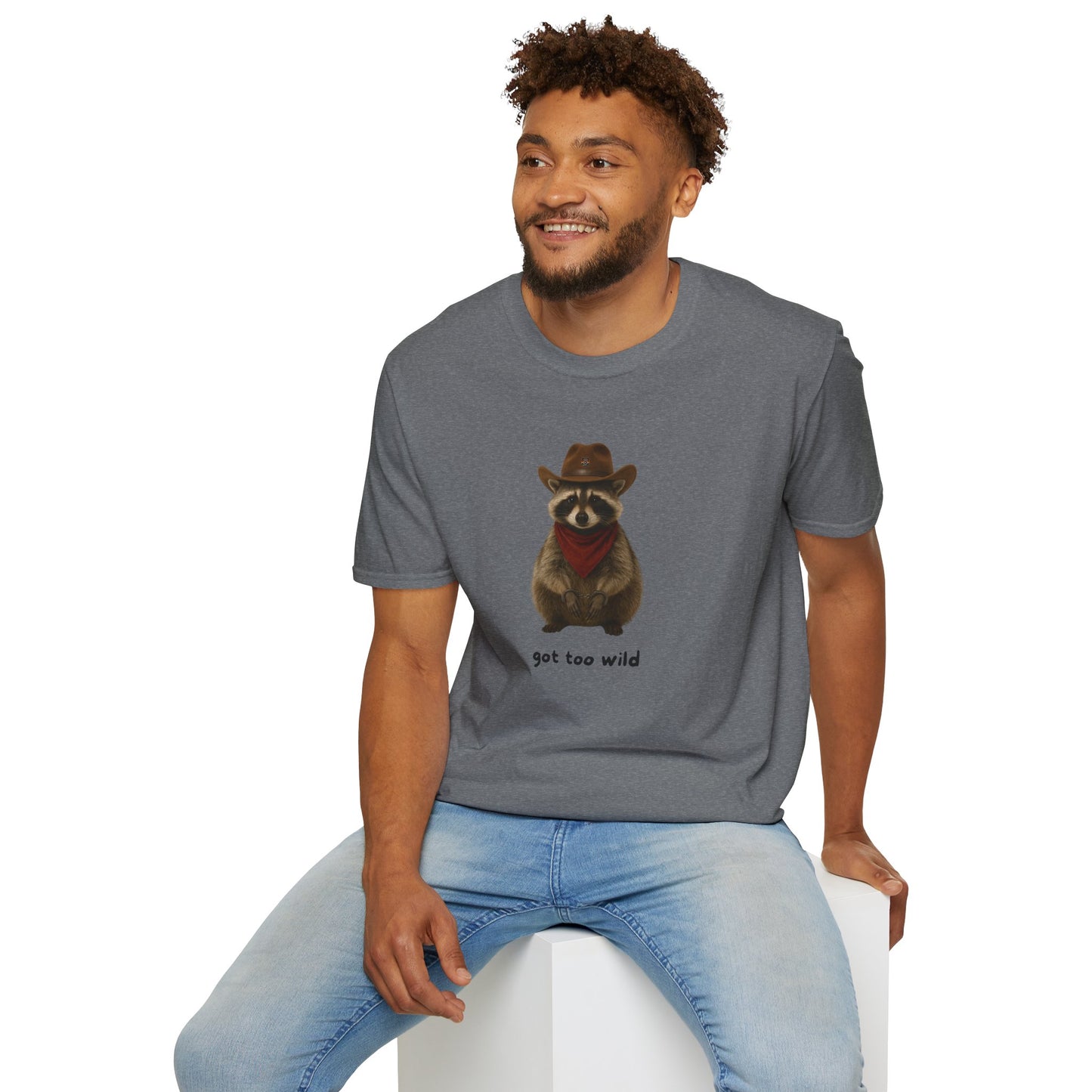 Got Too Wild Raccoon Cowboy Unisex Softstyle T-Shirt