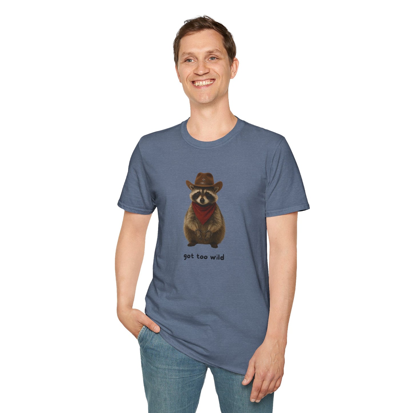 Got Too Wild Raccoon Cowboy Unisex Softstyle T-Shirt