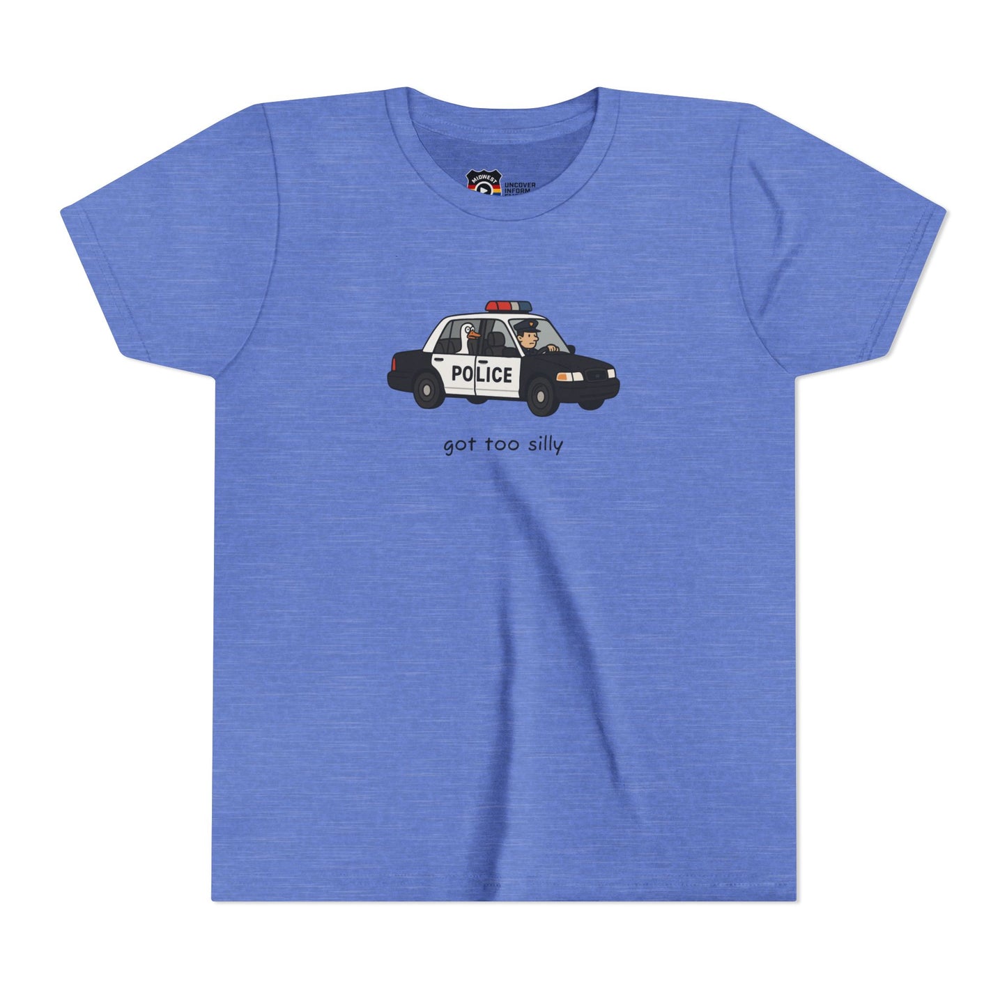 Youth Short Sleeve Tee Funny Police Car, 'Got Too Silly'
