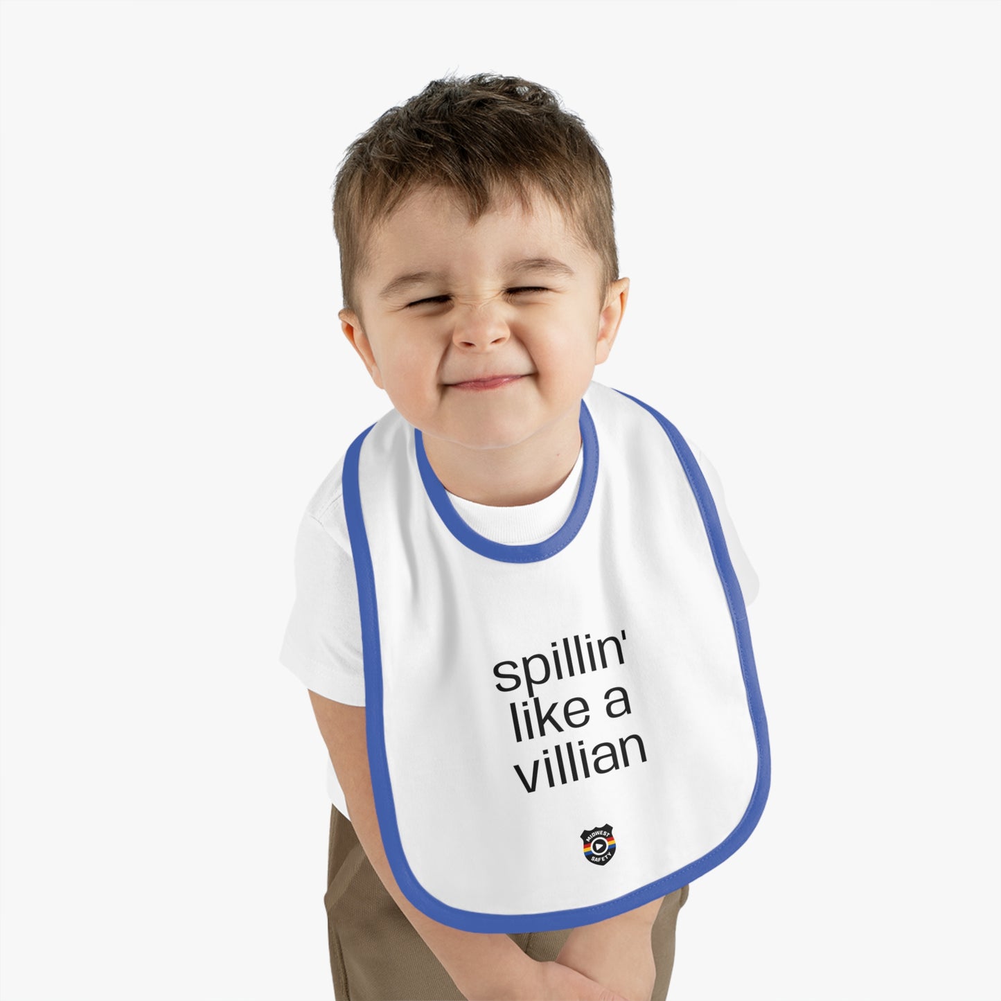 Funny Baby Bib - 'Spillin' Like A Villian' Contrast Trim Jersey Bib