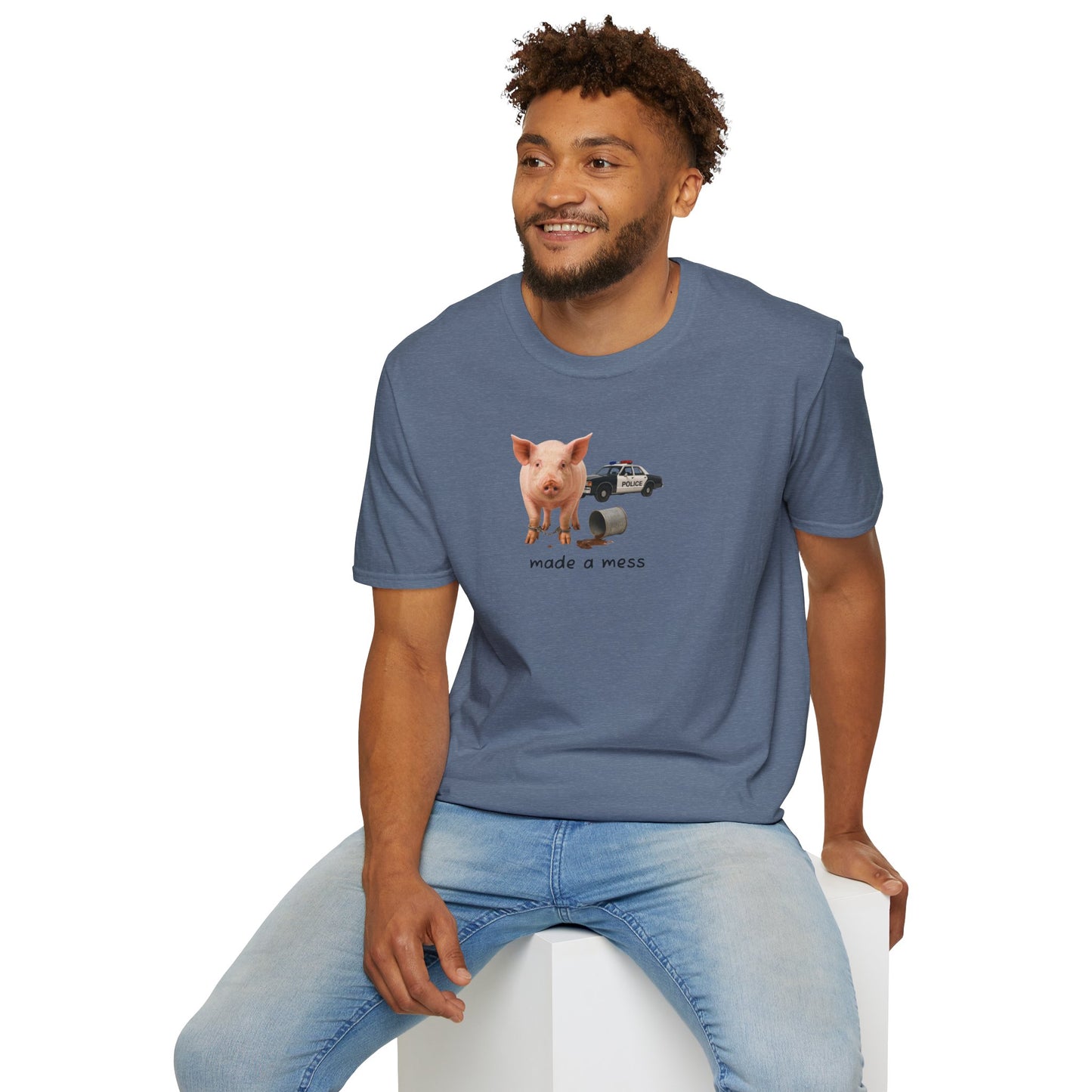 Unisex Softstyle Police Silly T-Shirt 'Made a Mess' - Fun & Quirky Graphic Tee