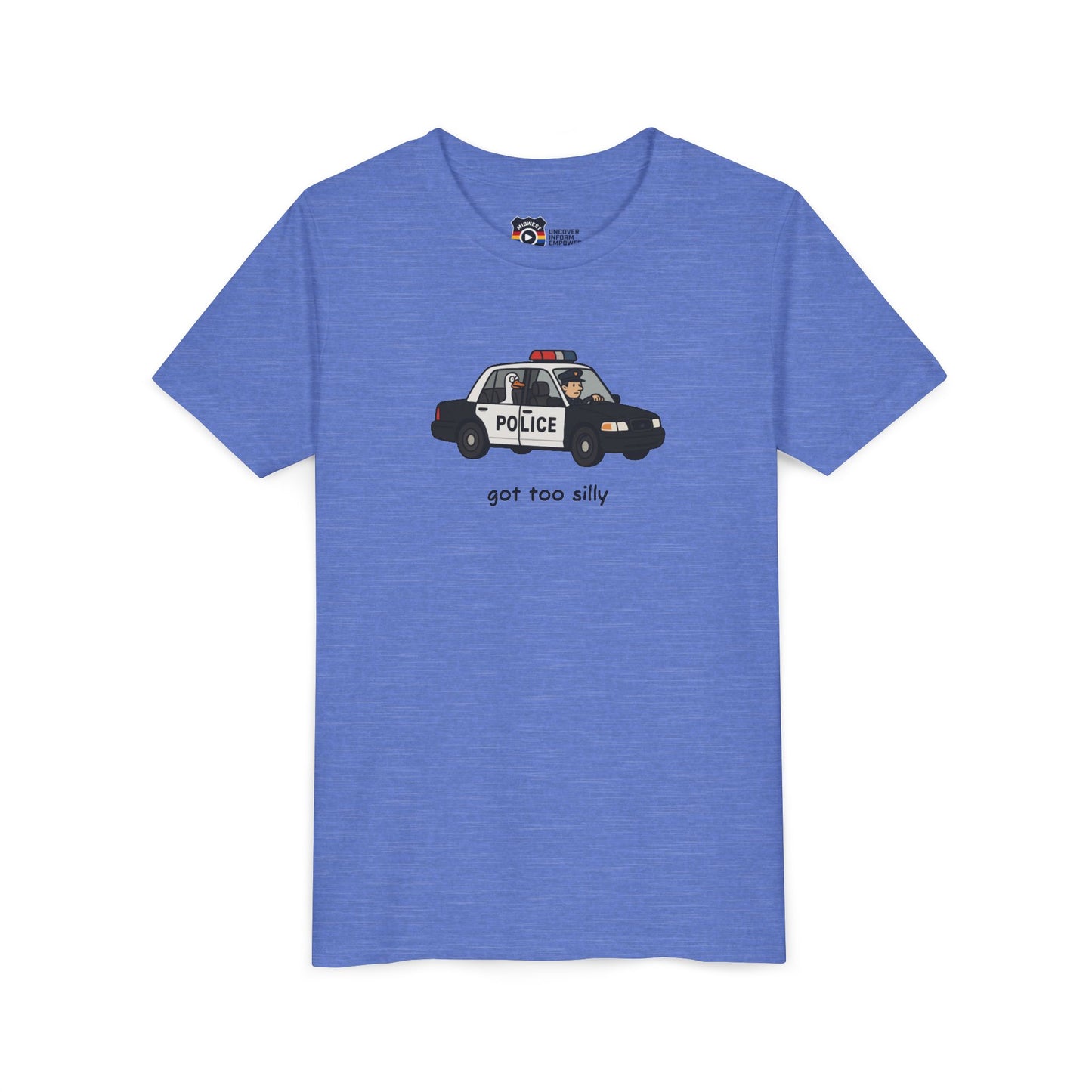 Youth Short Sleeve Tee Funny Police Car, 'Got Too Silly'