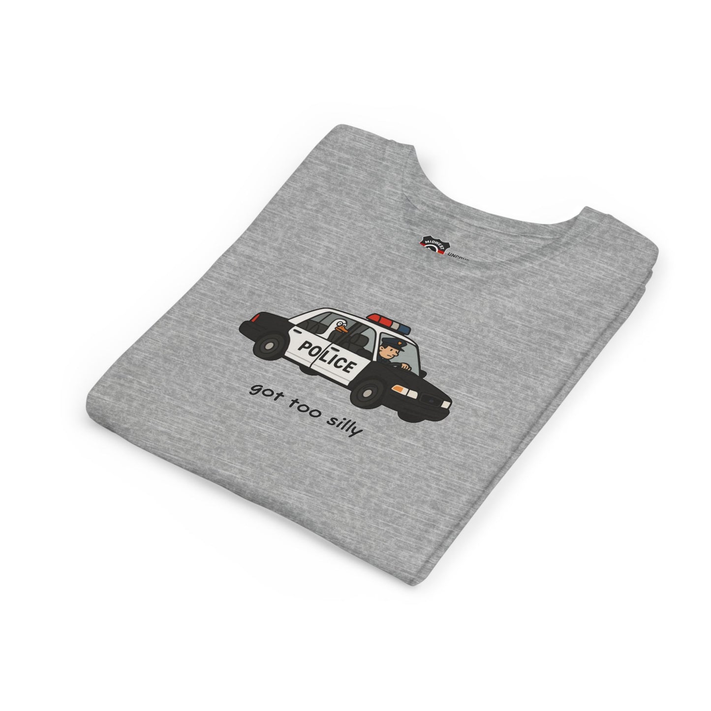 Youth Short Sleeve Tee Funny Police Car, 'Got Too Silly'