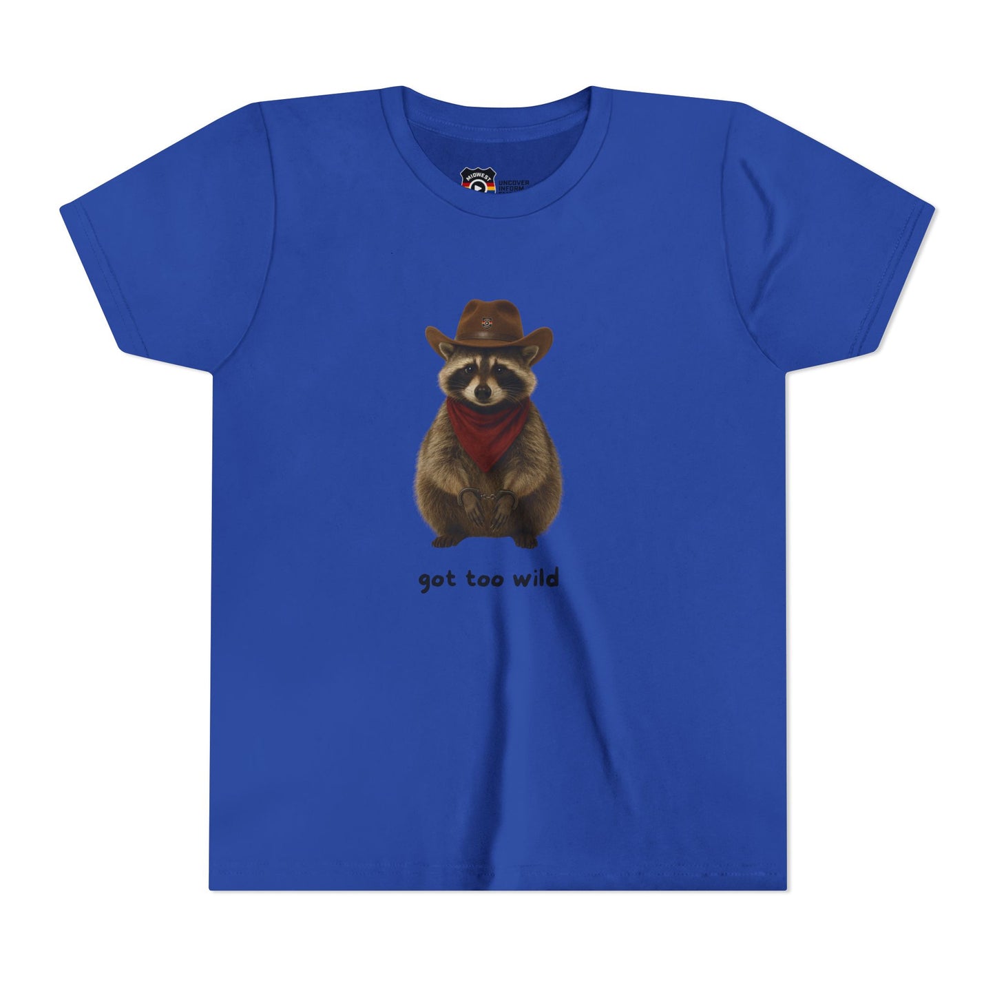 Youth Short Sleeve Tee 'Got Too Wild' Rebel the Raccoon
