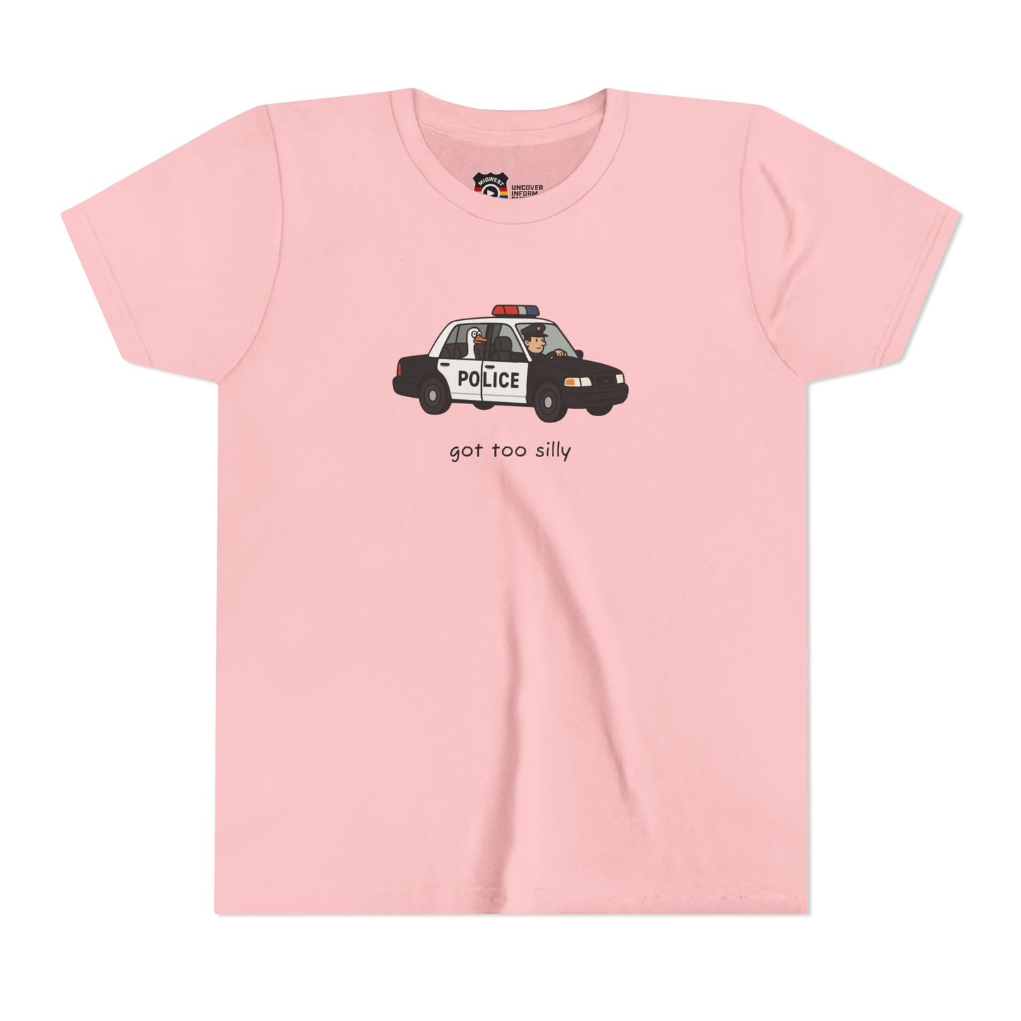 Youth Short Sleeve Tee Funny Police Car, 'Got Too Silly'