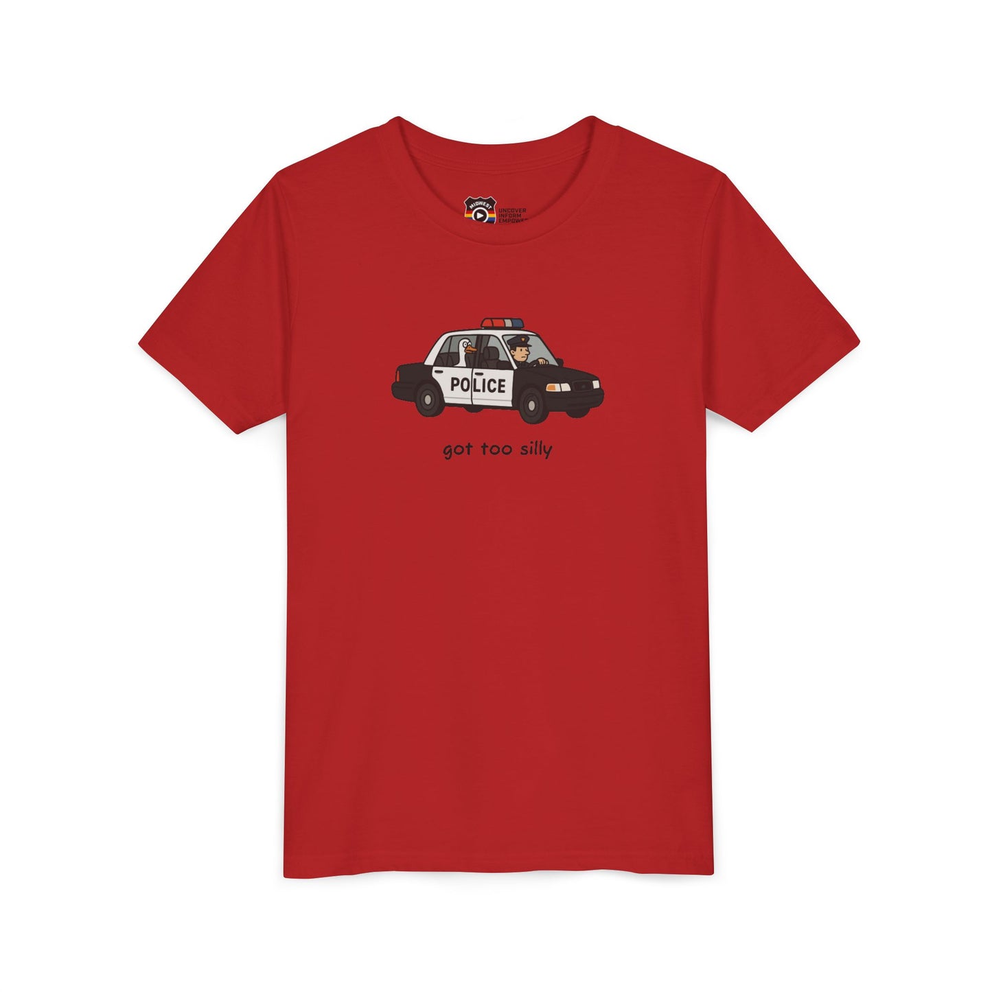 Youth Short Sleeve Tee Funny Police Car, 'Got Too Silly'