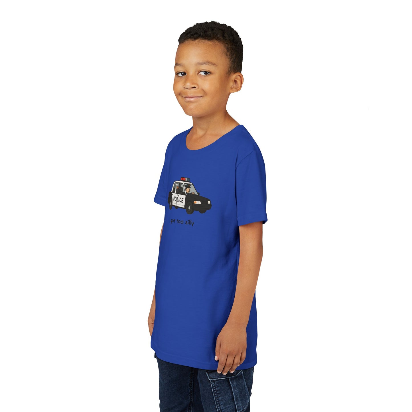 Youth Short Sleeve Tee Funny Police Car, 'Got Too Silly'