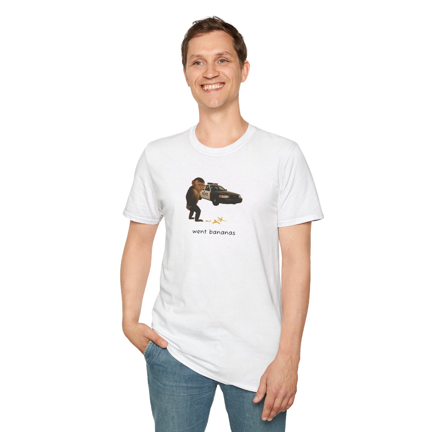 Went Bananas Unisex Softstyle Police Silly T-Shirt - Fun & Quirky Graphic Tee