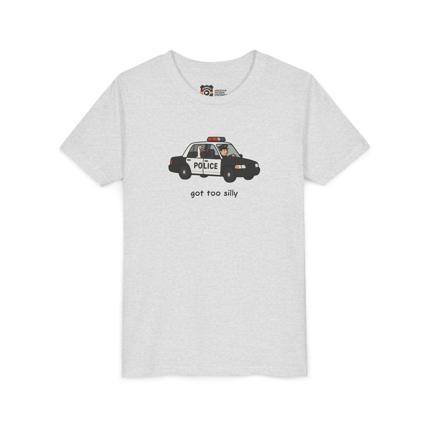 Youth Short Sleeve Tee Funny Police Car, 'Got Too Silly'