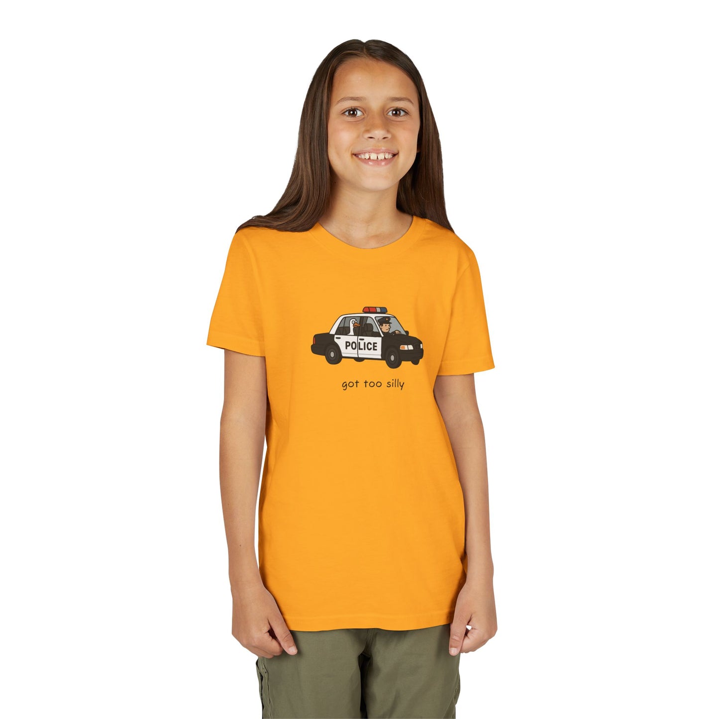 Youth Short Sleeve Tee Funny Police Car, 'Got Too Silly'