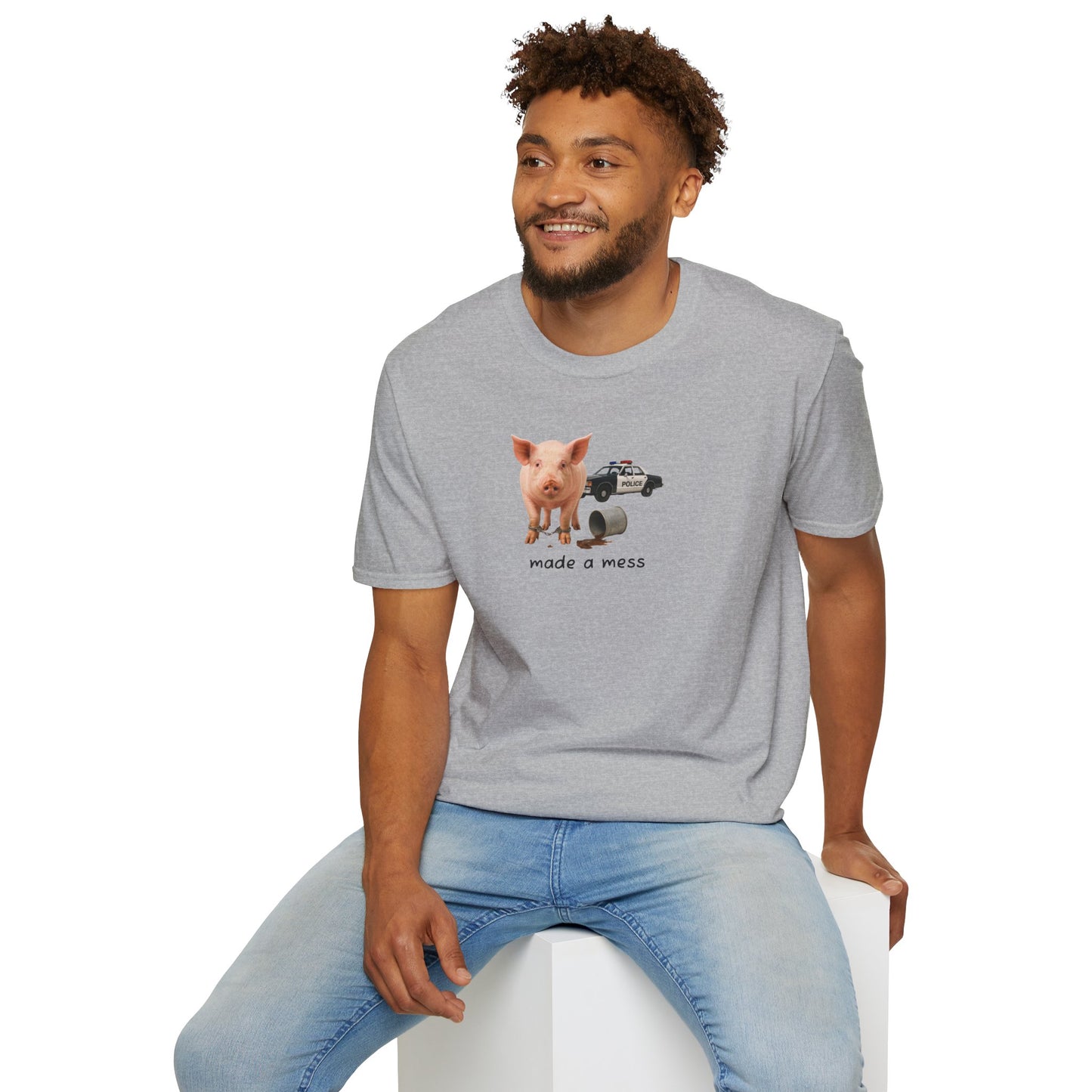 Unisex Softstyle Police Silly T-Shirt 'Made a Mess' - Fun & Quirky Graphic Tee