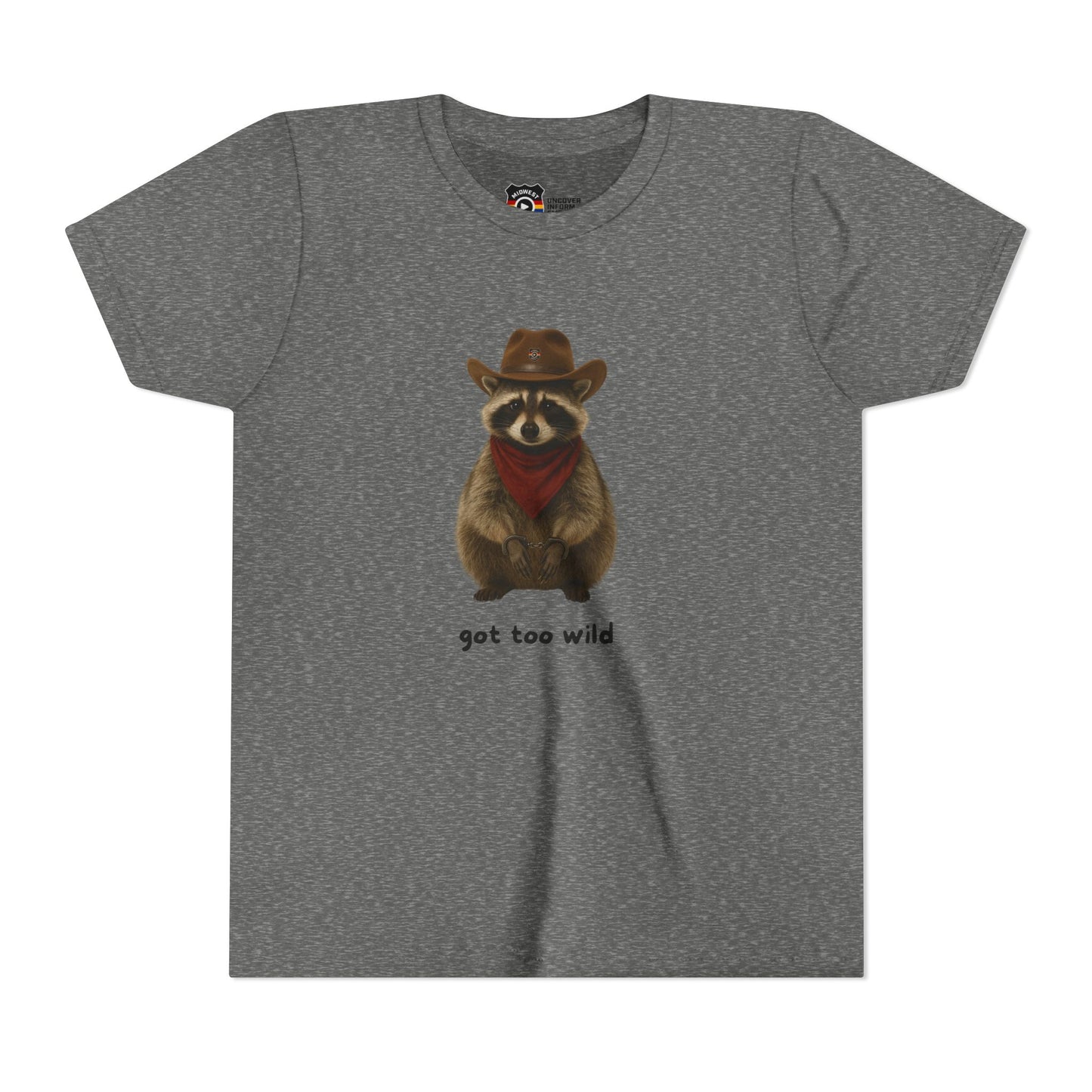 Youth Short Sleeve Tee 'Got Too Wild' Rebel the Raccoon