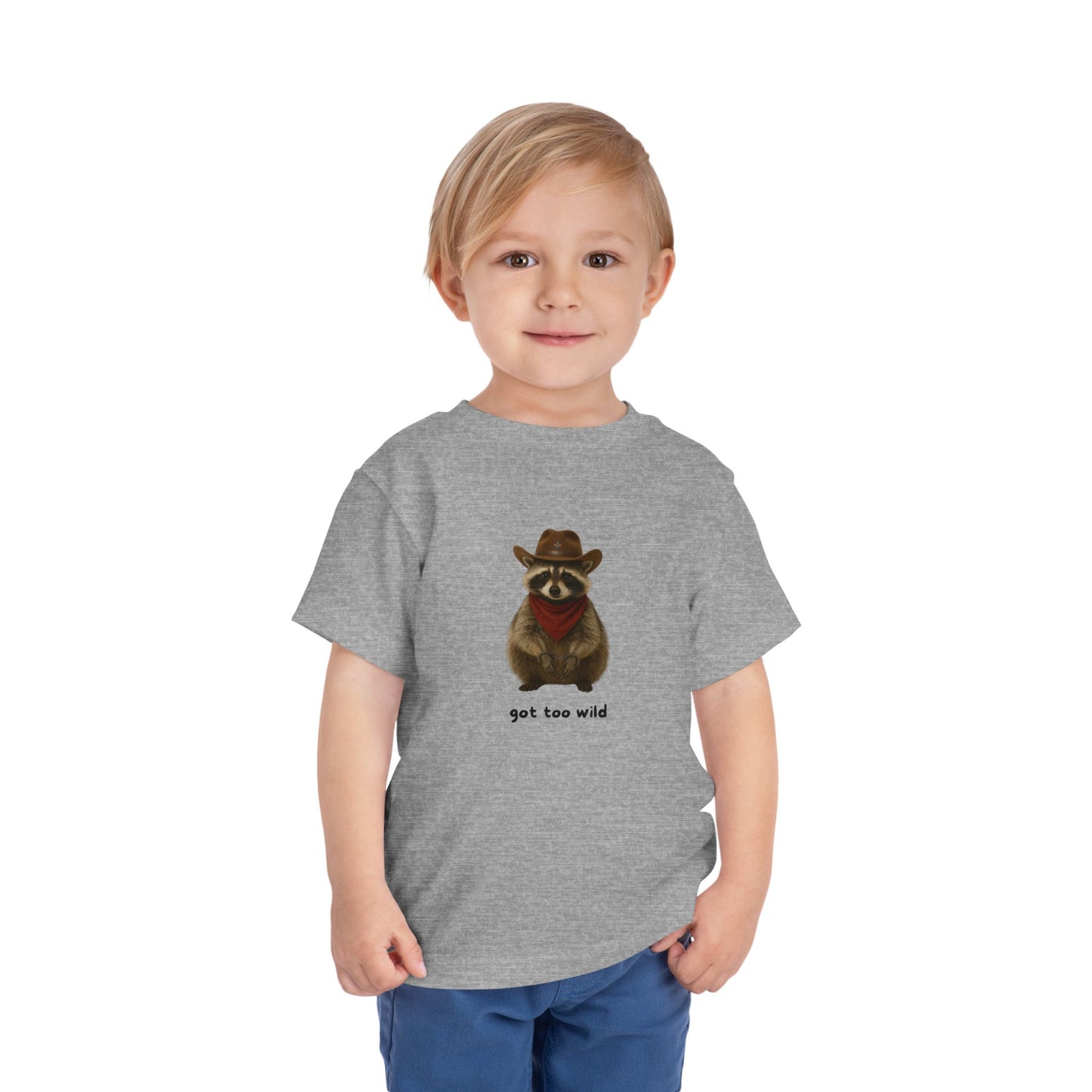"Got Too Wild" Adorable Toddler T-Shirt with Cowboy Raccoon - "Got Too Wild" Design