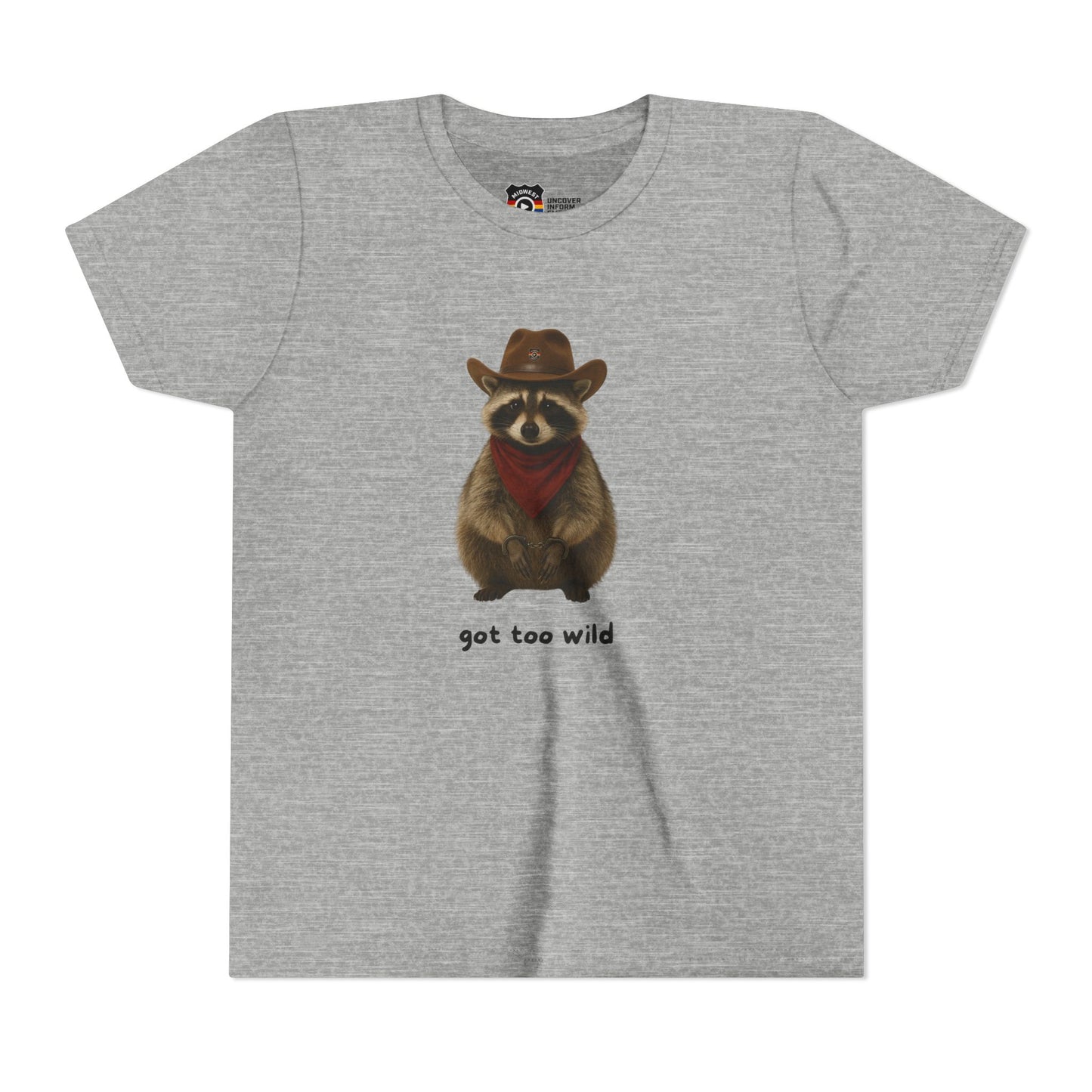 Youth Short Sleeve Tee 'Got Too Wild' Rebel the Raccoon
