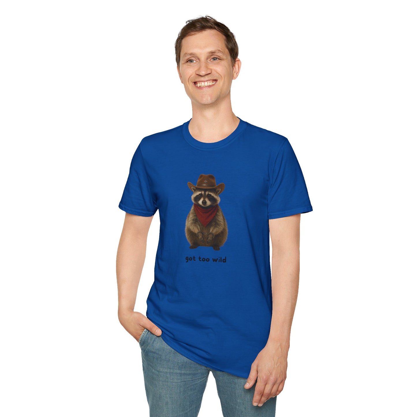 Got Too Wild Raccoon Cowboy Unisex Softstyle T-Shirt