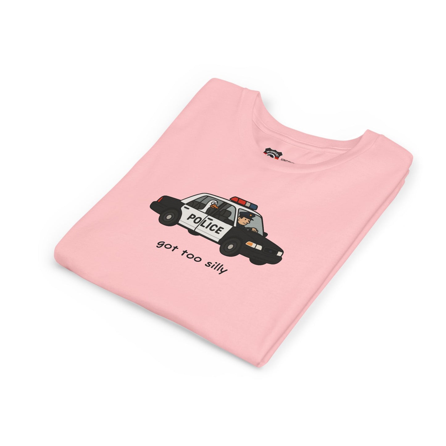 Youth Short Sleeve Tee Funny Police Car, 'Got Too Silly'