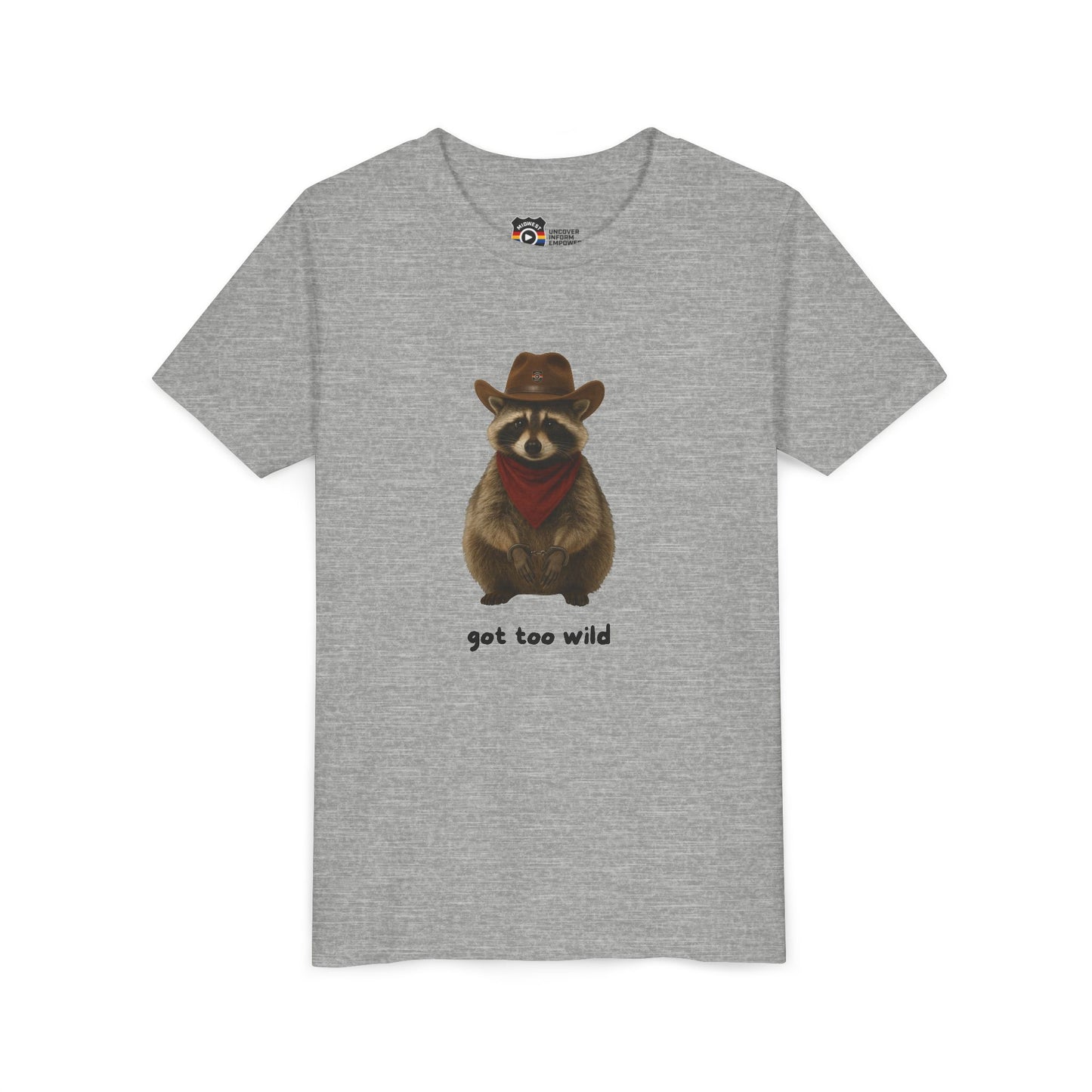 Youth Short Sleeve Tee 'Got Too Wild' Rebel the Raccoon