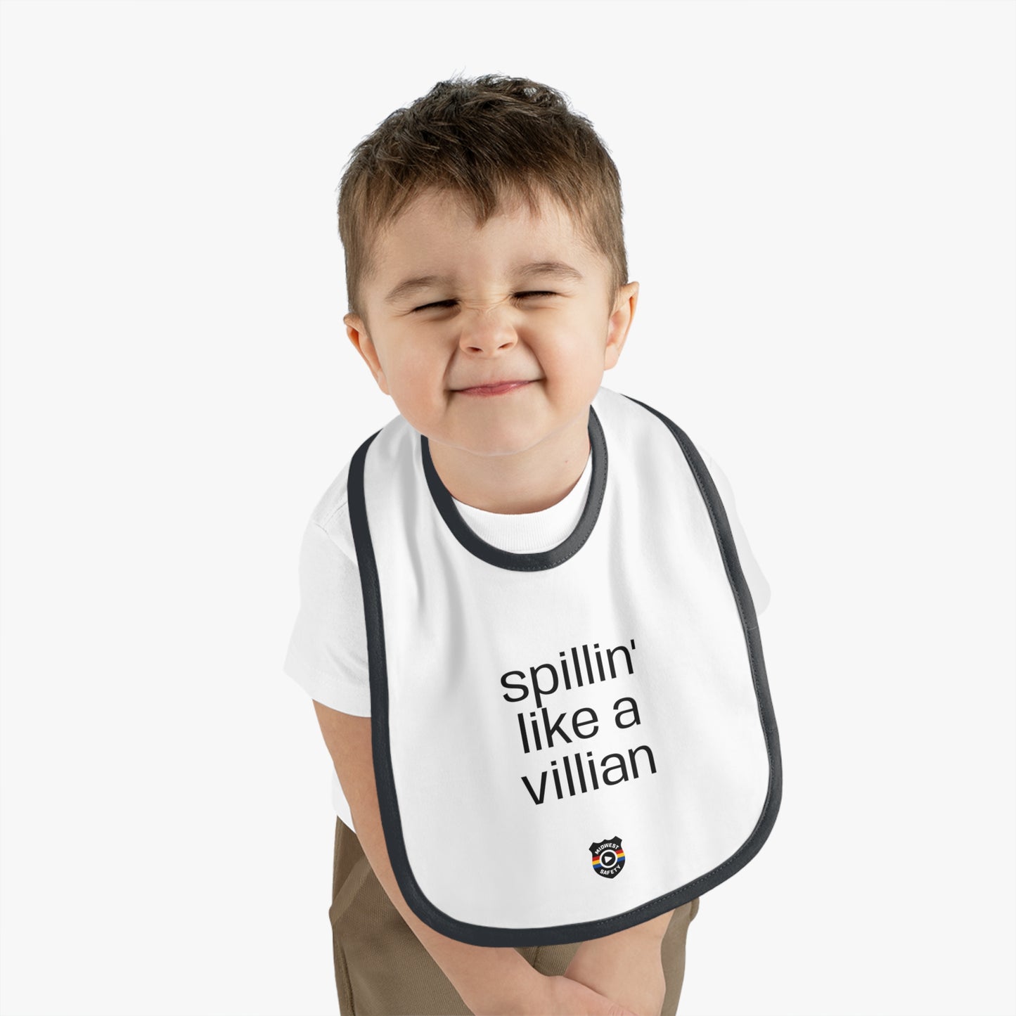 Funny Baby Bib - 'Spillin' Like A Villian' Contrast Trim Jersey Bib