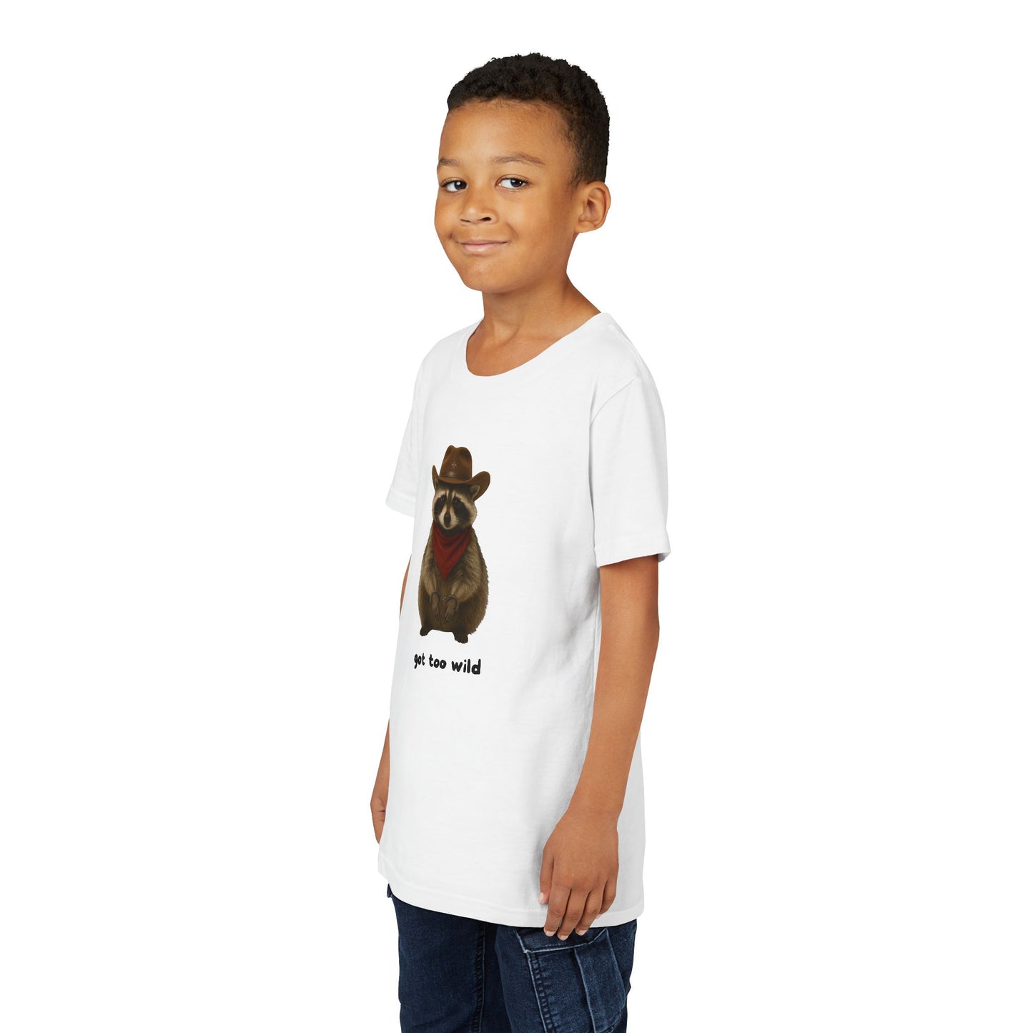 Youth Short Sleeve Tee 'Got Too Wild' Rebel the Raccoon