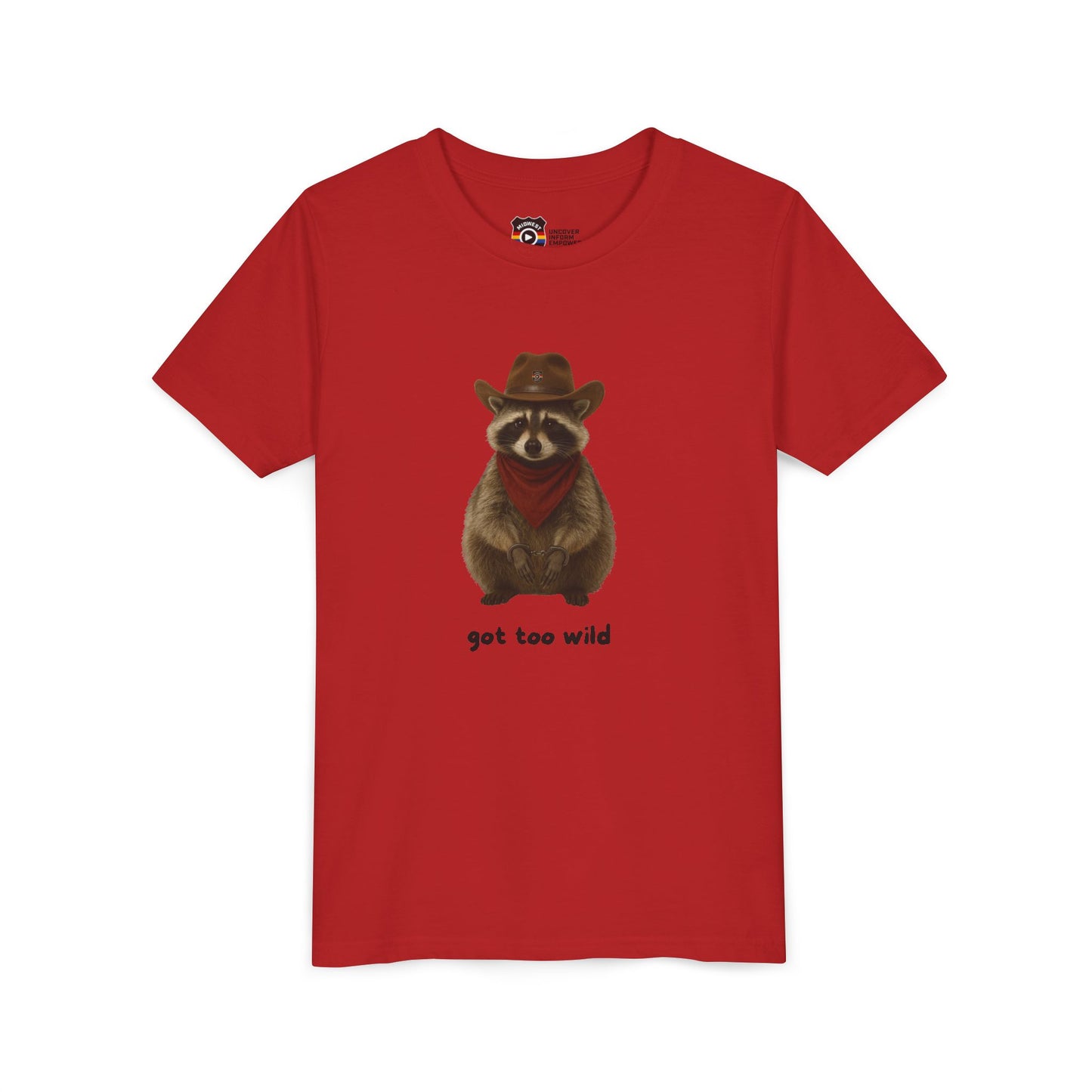 Youth Short Sleeve Tee 'Got Too Wild' Rebel the Raccoon