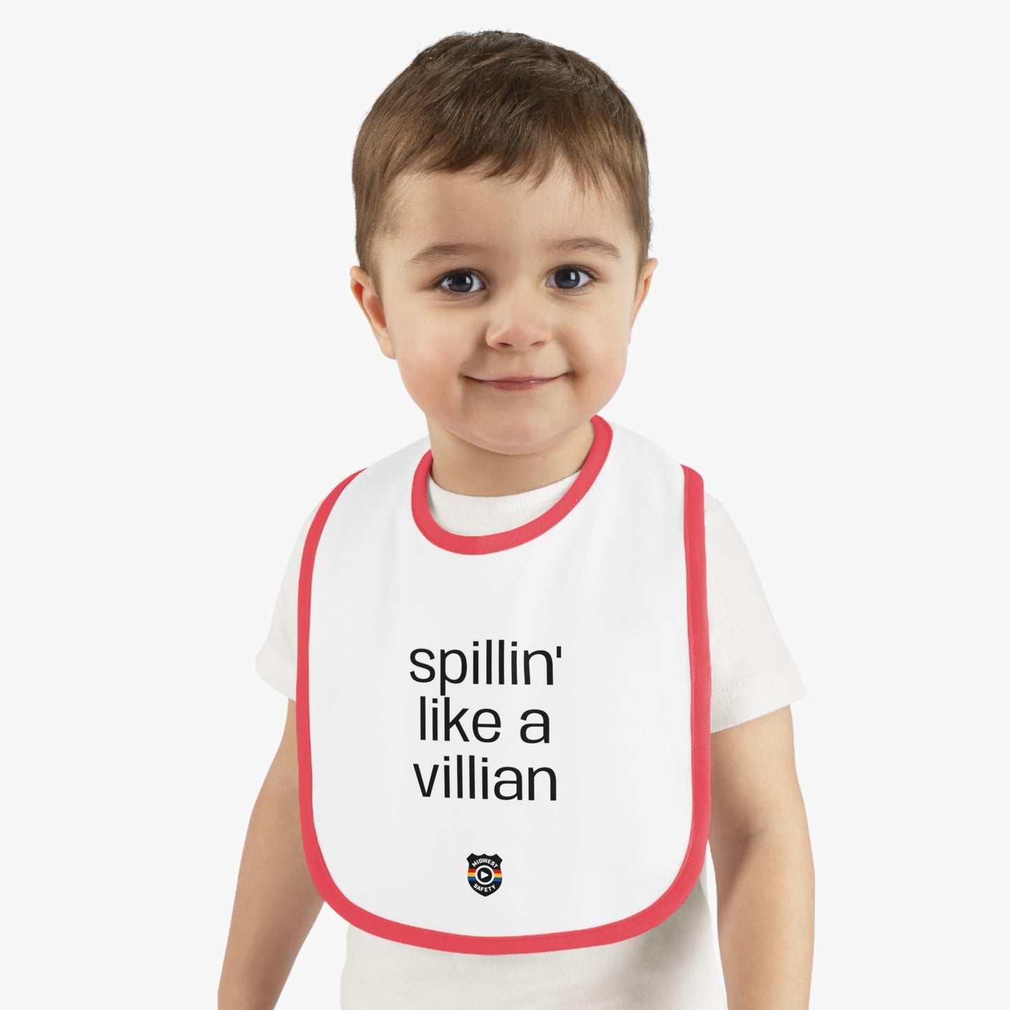 Funny Baby Bib - 'Spillin' Like A Villian' Contrast Trim Jersey Bib