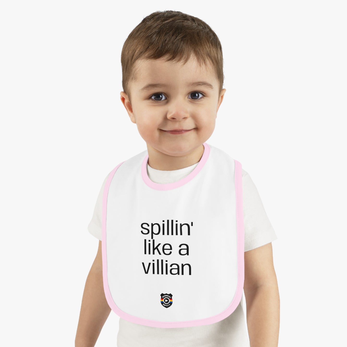 Funny Baby Bib - 'Spillin' Like A Villian' Contrast Trim Jersey Bib