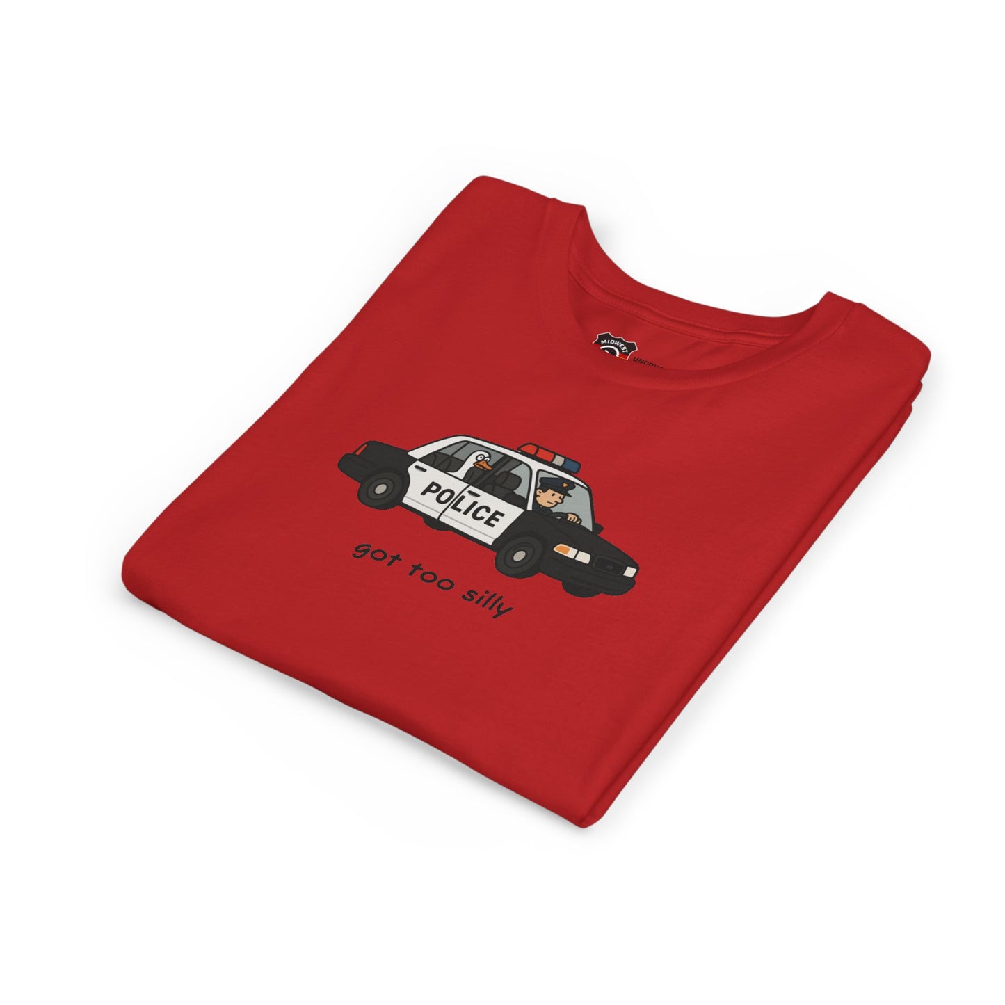 Youth Short Sleeve Tee Funny Police Car, 'Got Too Silly'