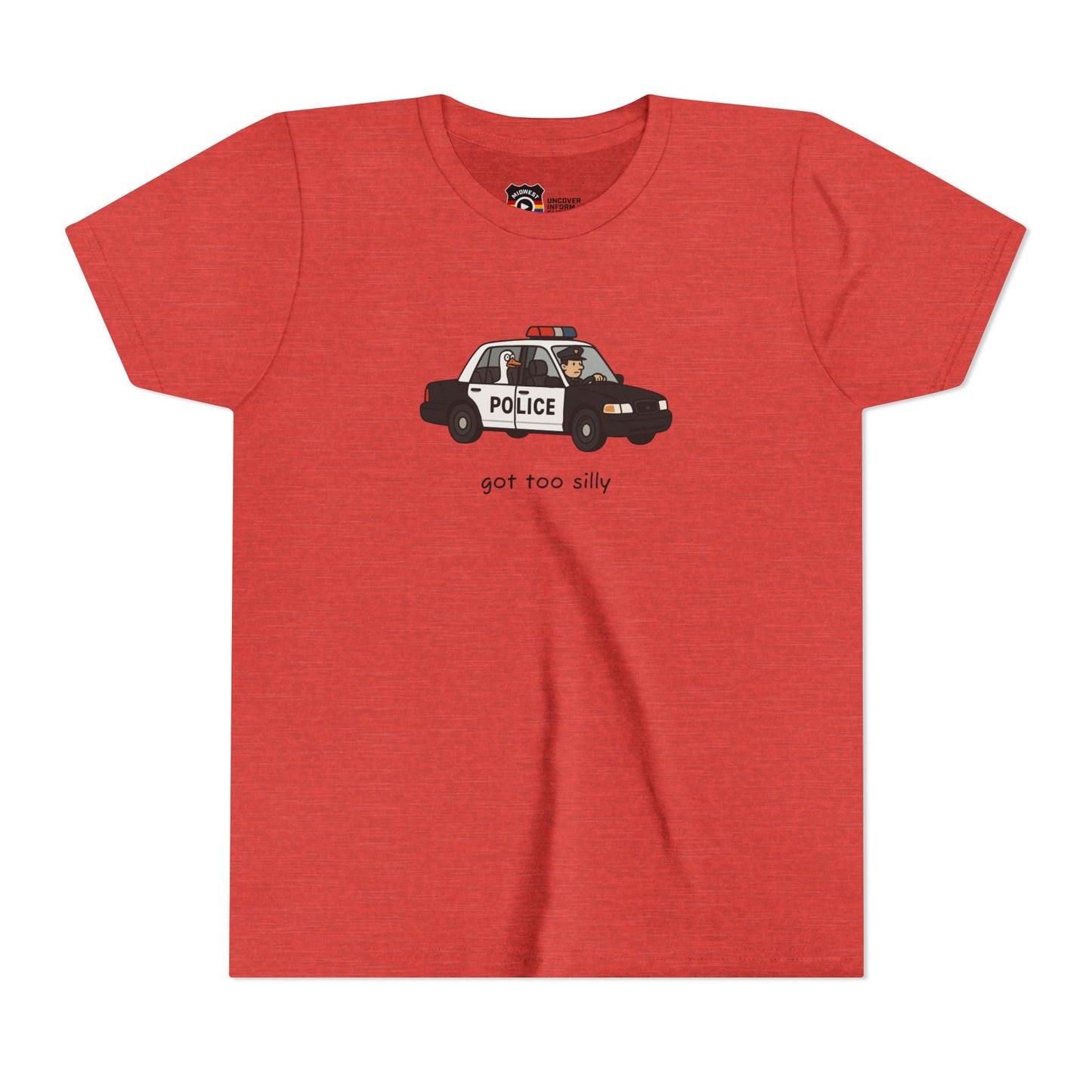 Youth Short Sleeve Tee Funny Police Car, 'Got Too Silly'