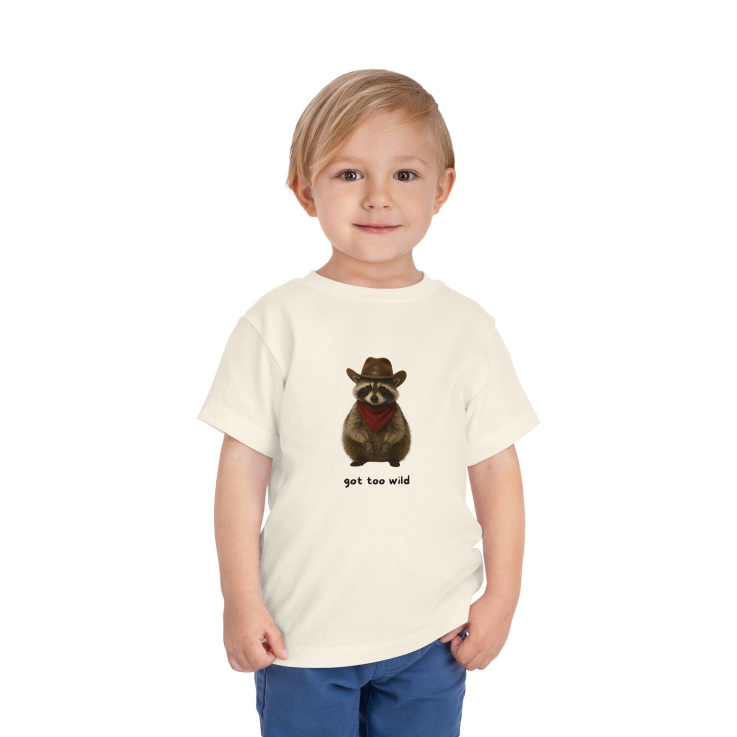 "Got Too Wild" Adorable Toddler T-Shirt with Cowboy Raccoon - "Got Too Wild" Design