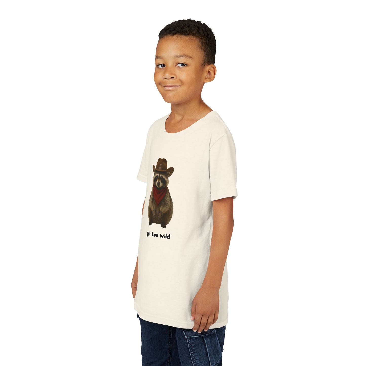 Youth Short Sleeve Tee 'Got Too Wild' Rebel the Raccoon