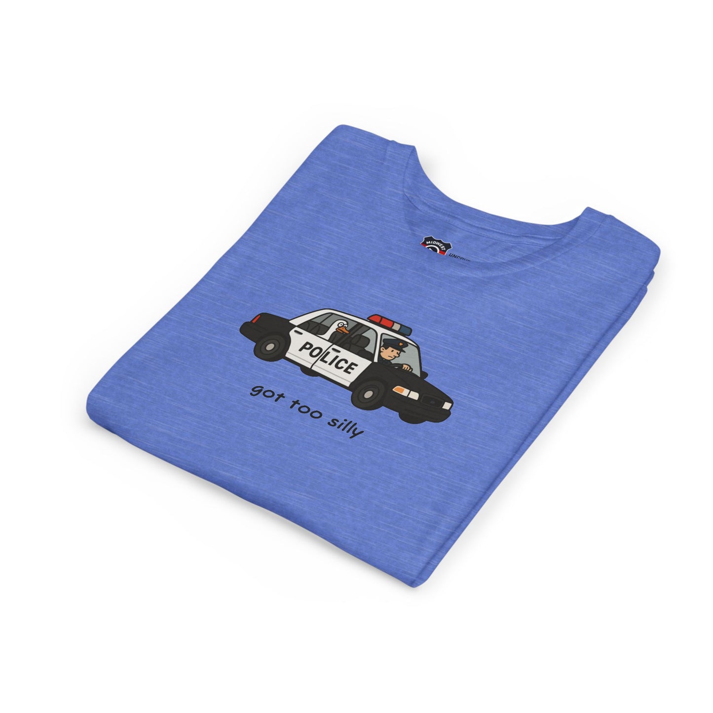 Youth Short Sleeve Tee Funny Police Car, 'Got Too Silly'