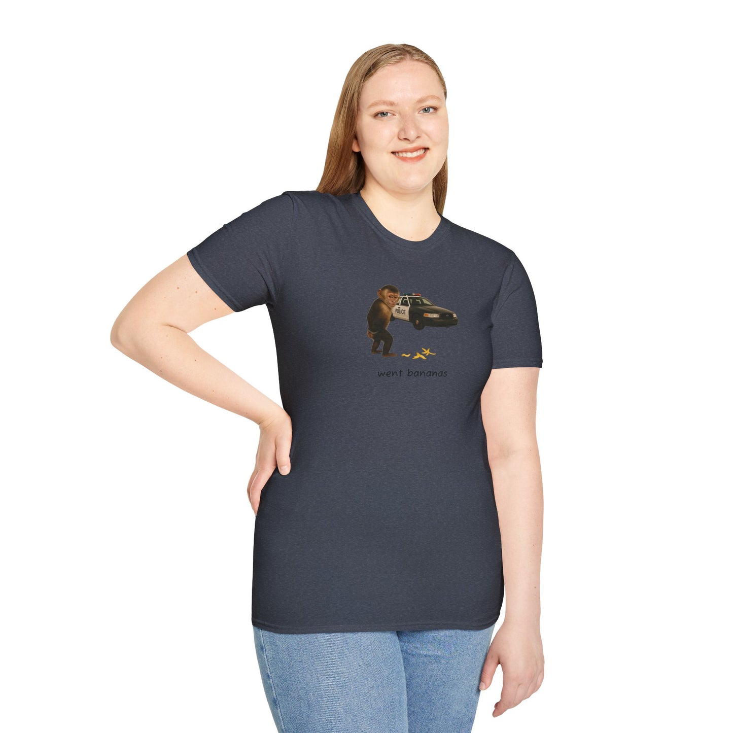 Went Bananas Unisex Softstyle Police Silly T-Shirt - Fun & Quirky Graphic Tee